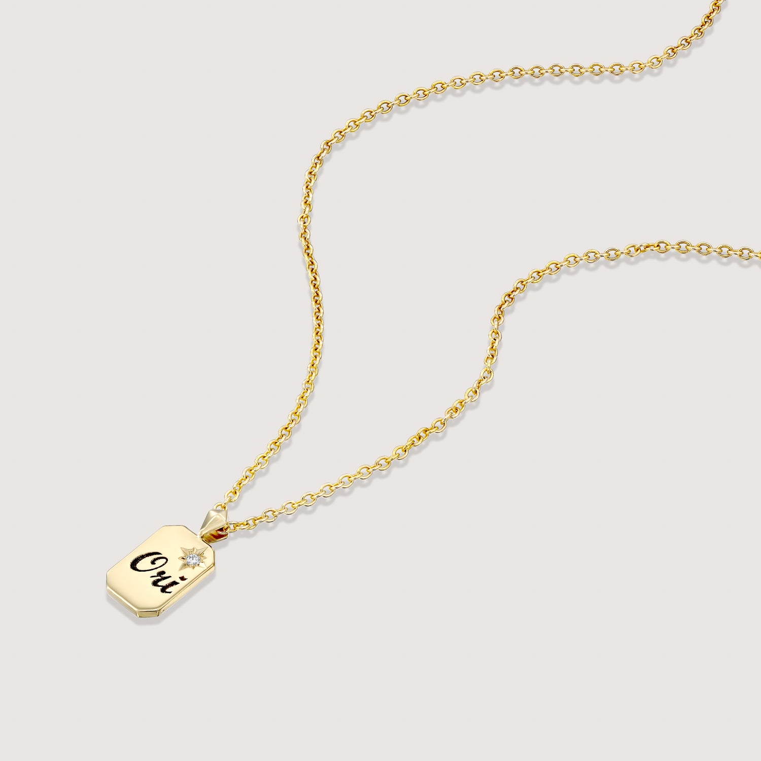 Small Tag Necklace with Diamond & Engraving