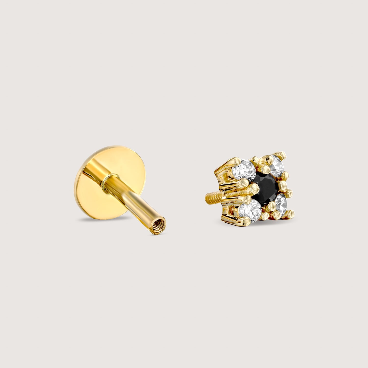 Mini Eliana Piercing Earring With Black and White Diamonds