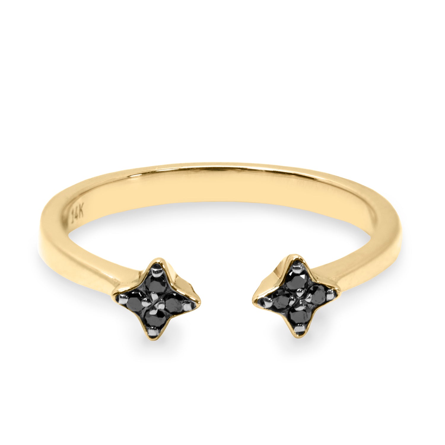 gold open ring star shaped black diamonds
