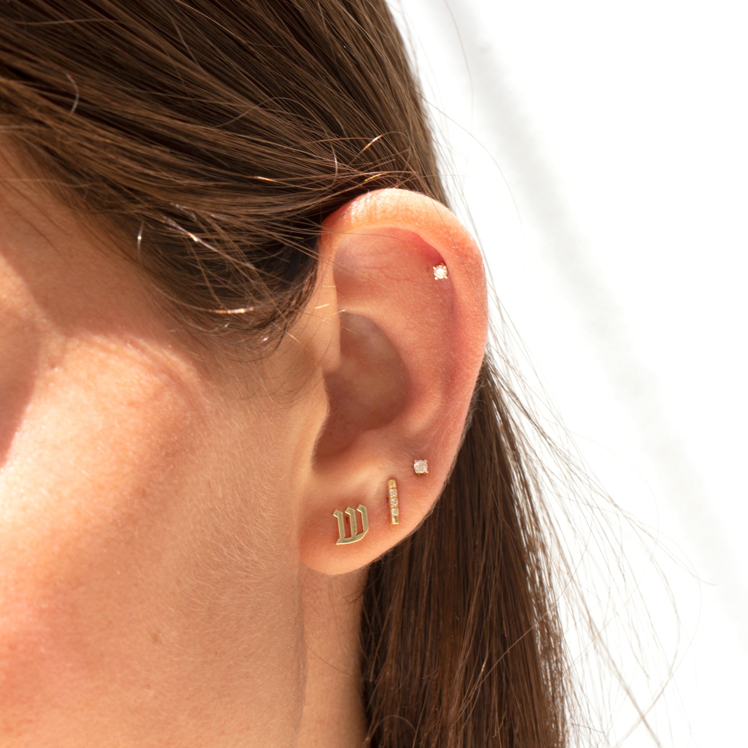 hebrew letter gold stud earrings