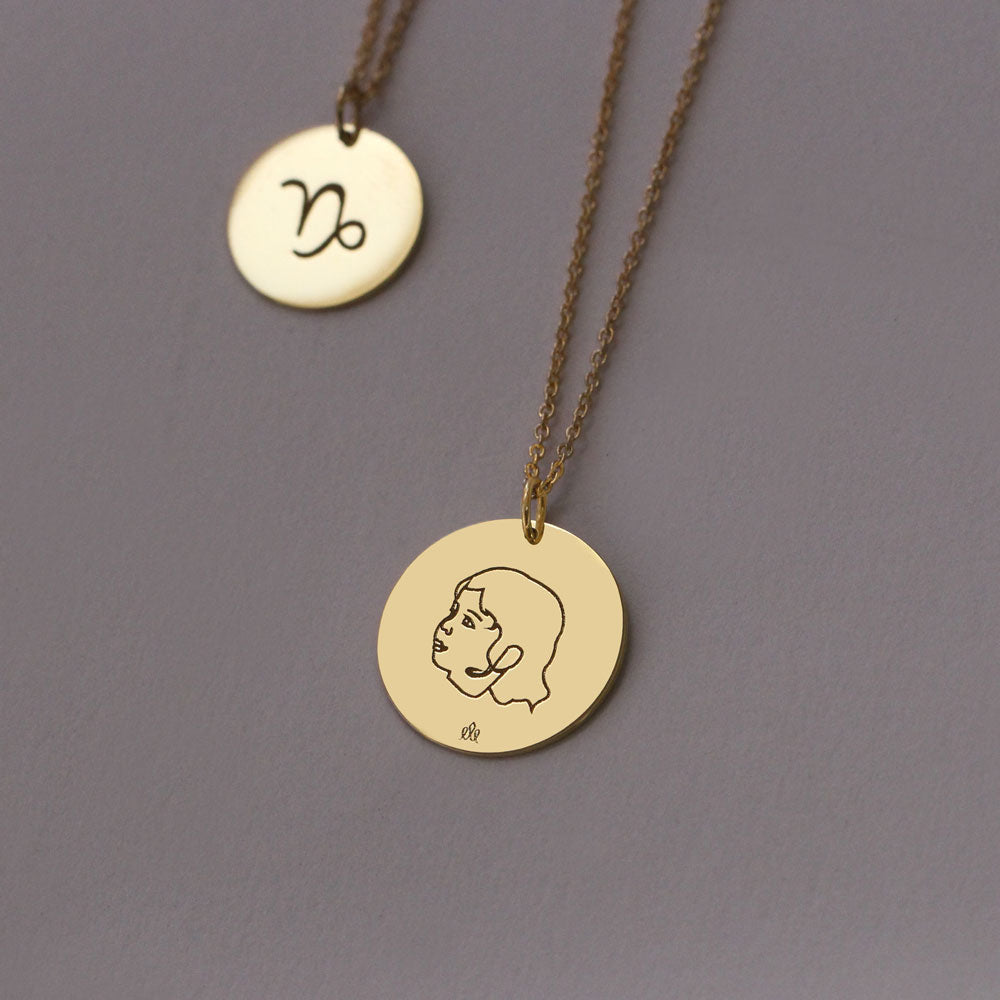 Chiara Gold Necklace Portrait & Name Engraving
