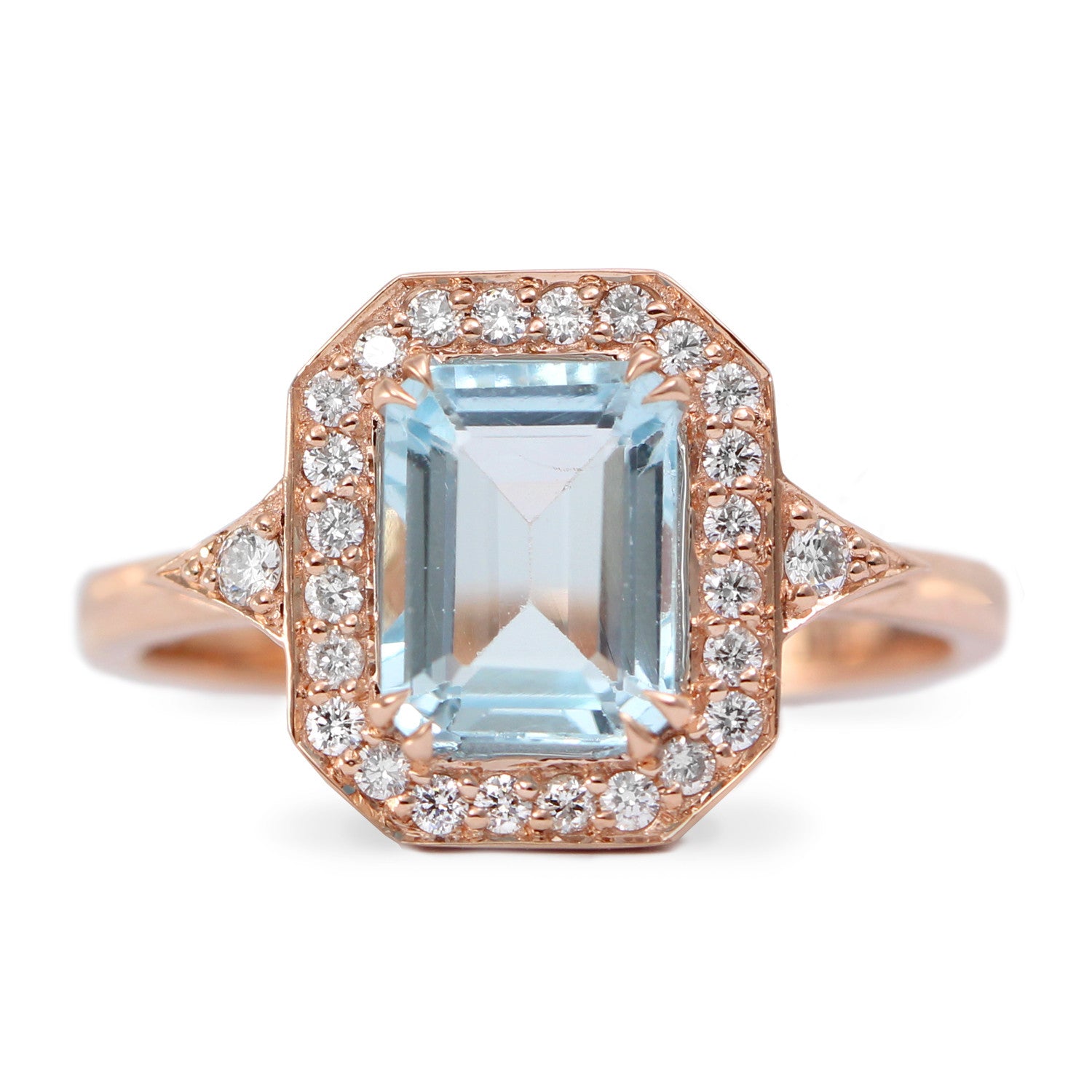 large aquamarine and 28 diamond halo