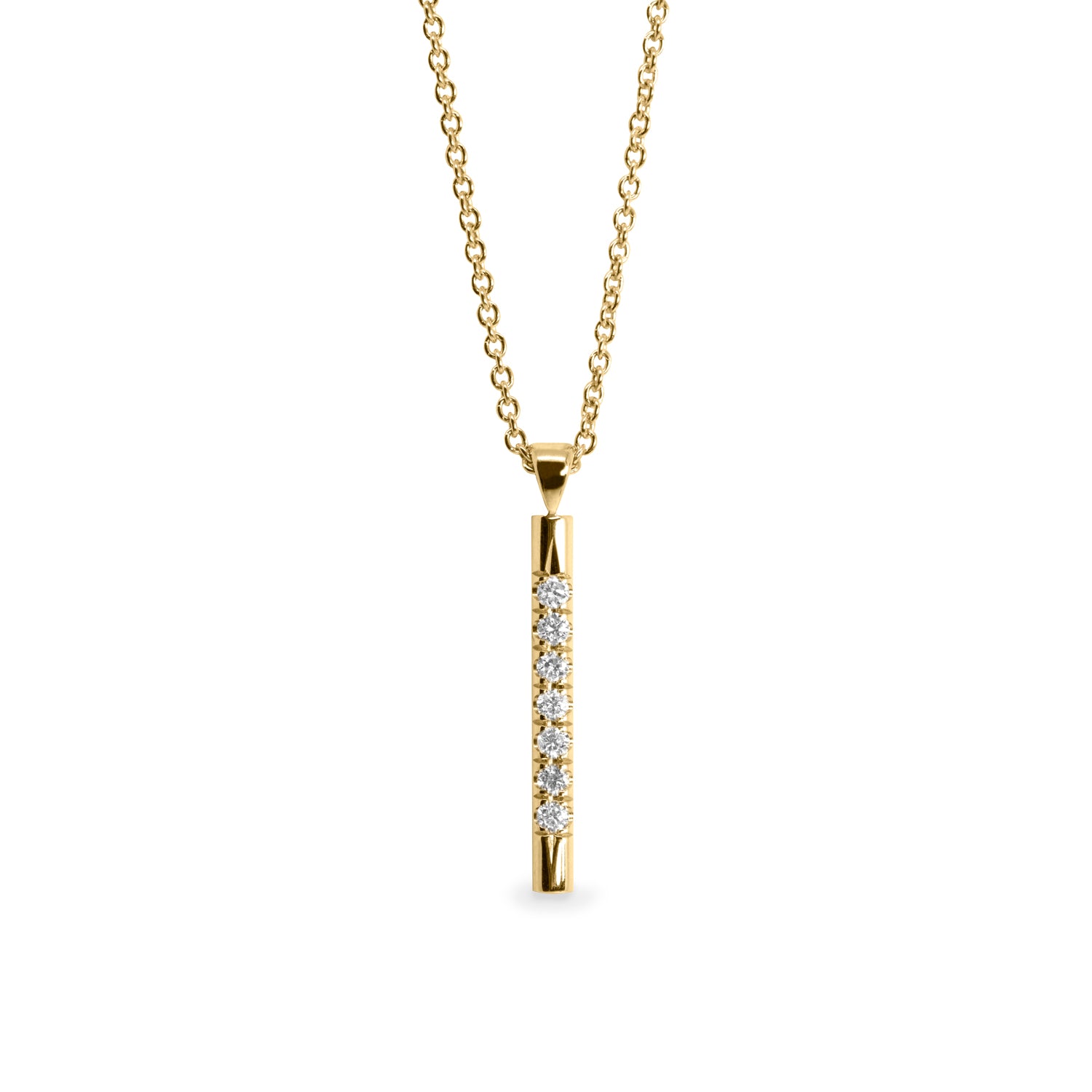 yellow gold bar pendant with diamonds