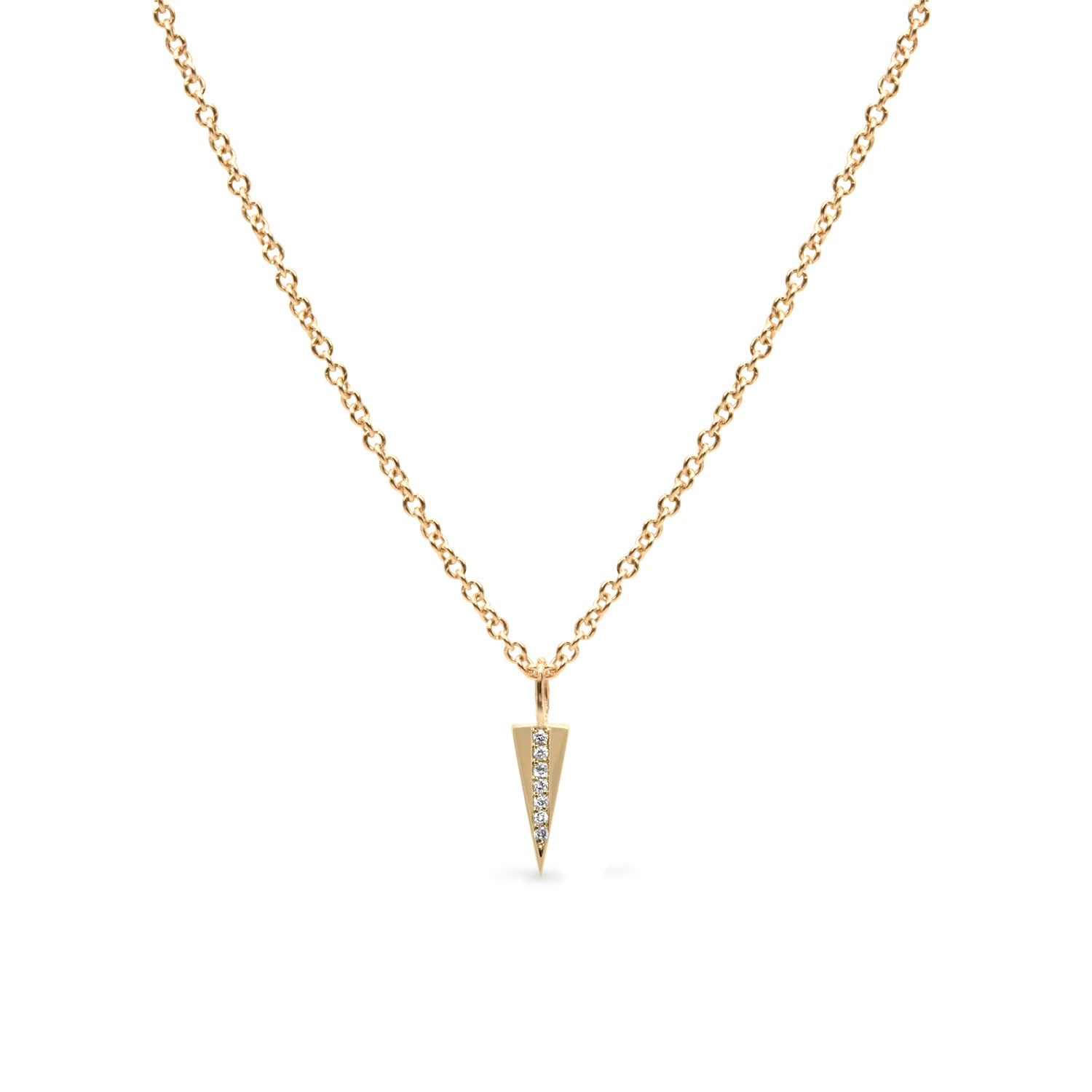 Triangle necklace set with row of diamonds