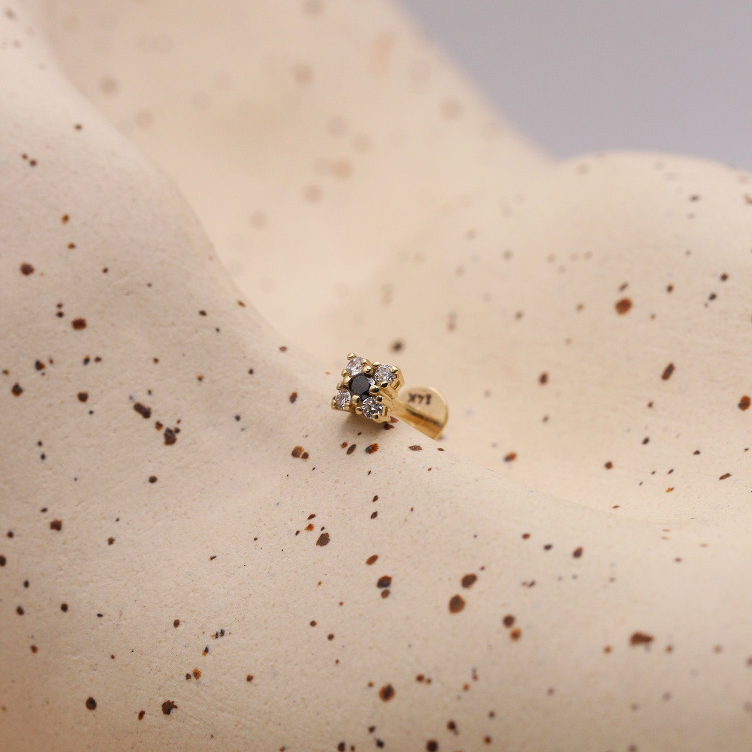 Mini Eliana Piercing Earring With Black and White Diamonds