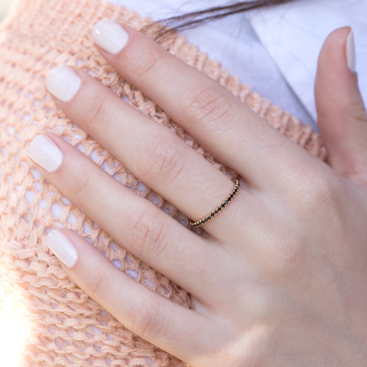 black diamonds stacking gold ring