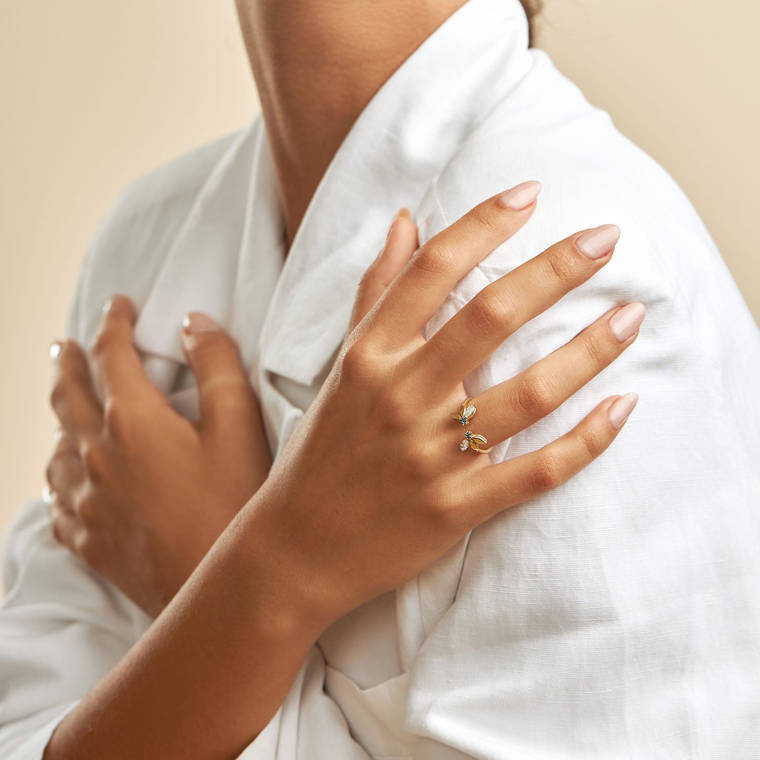 Enlarged Jeanne Bécu Open Gold Ring With Diamonds & Blue Topaz