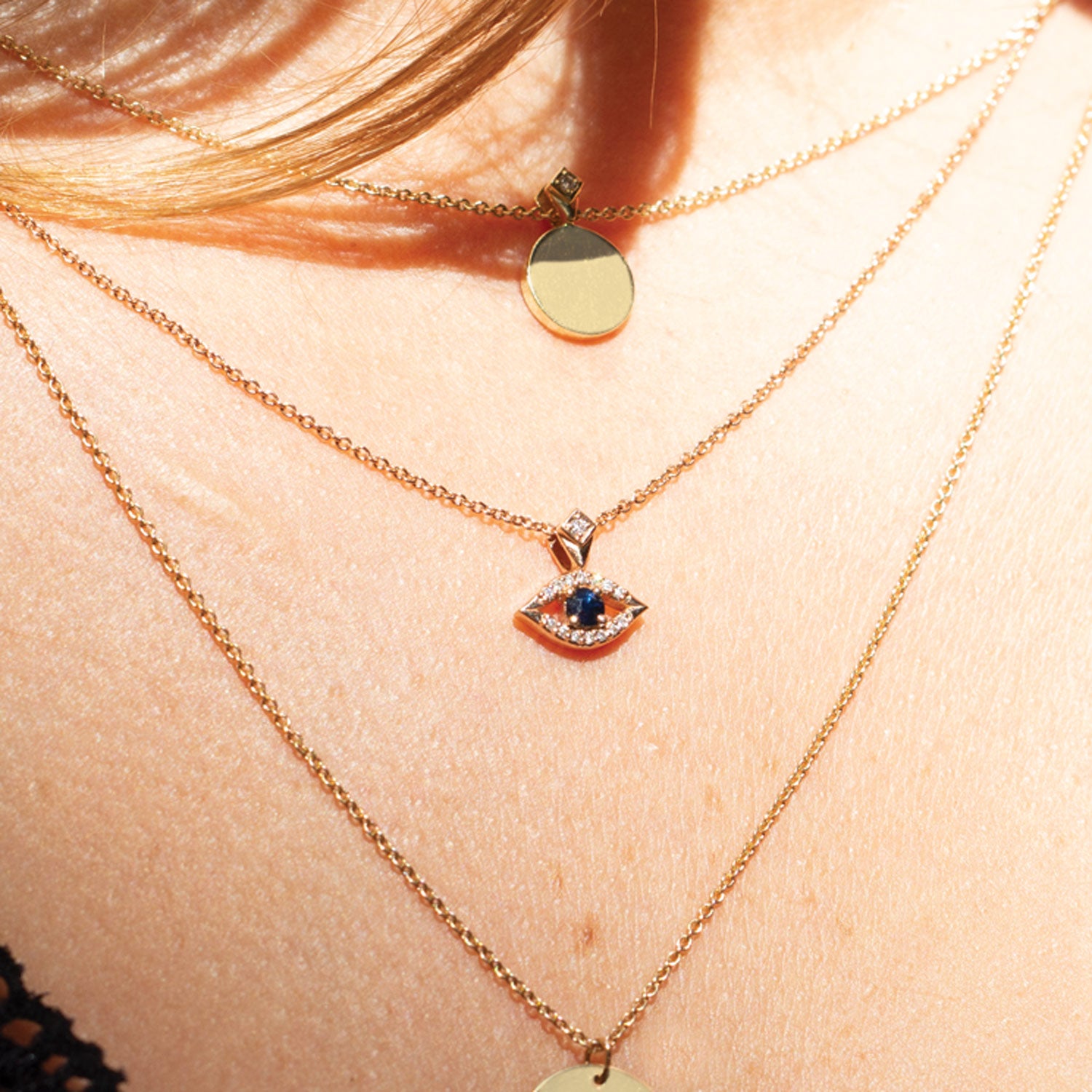 Evil Eye Gold Necklace Sapphire