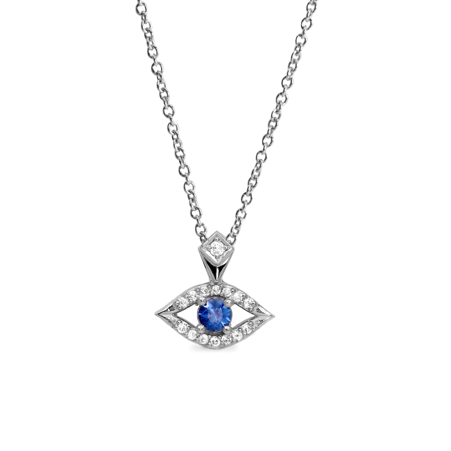 white gold pendant against evil eye