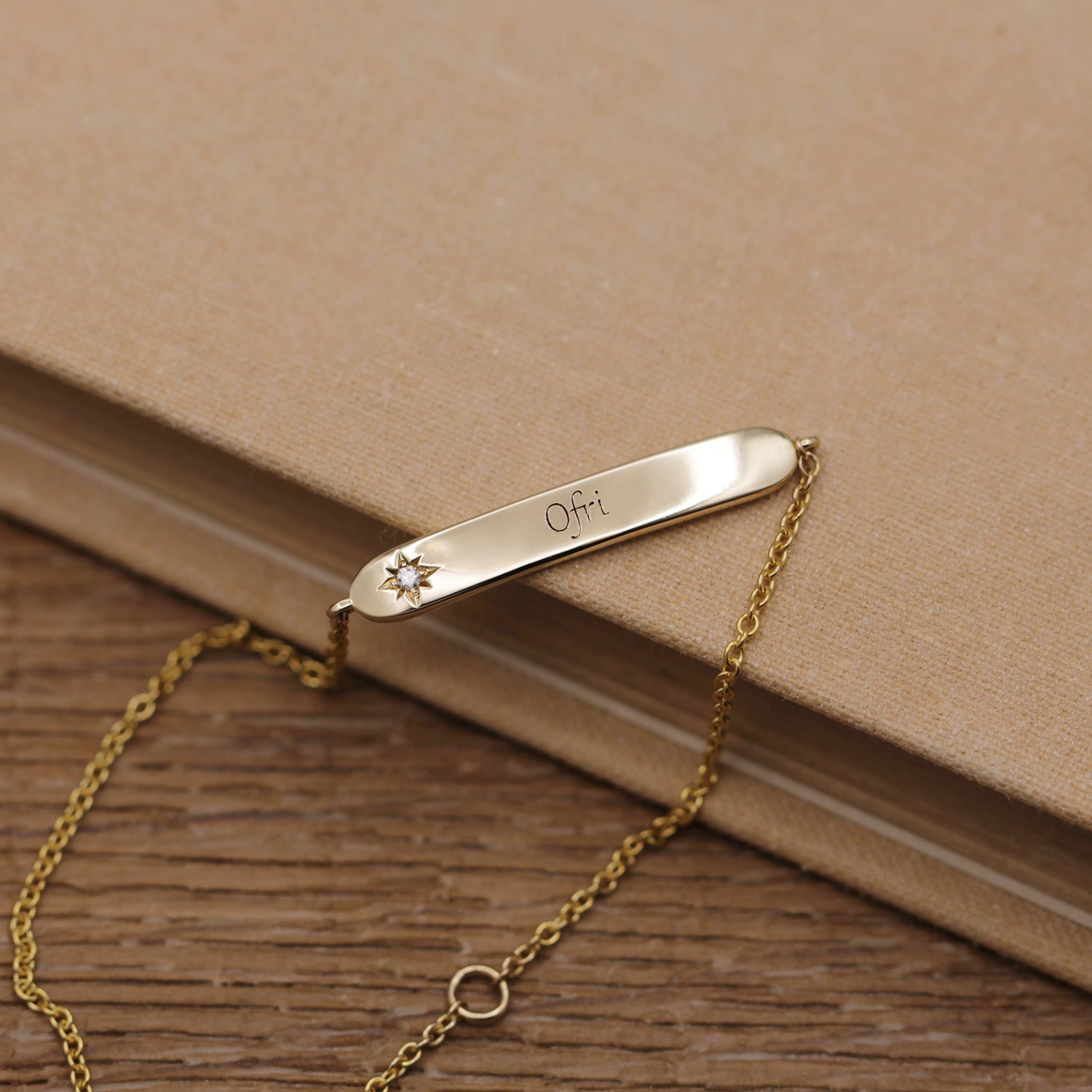Florence Gold Bracelet With Star setting + Engraved