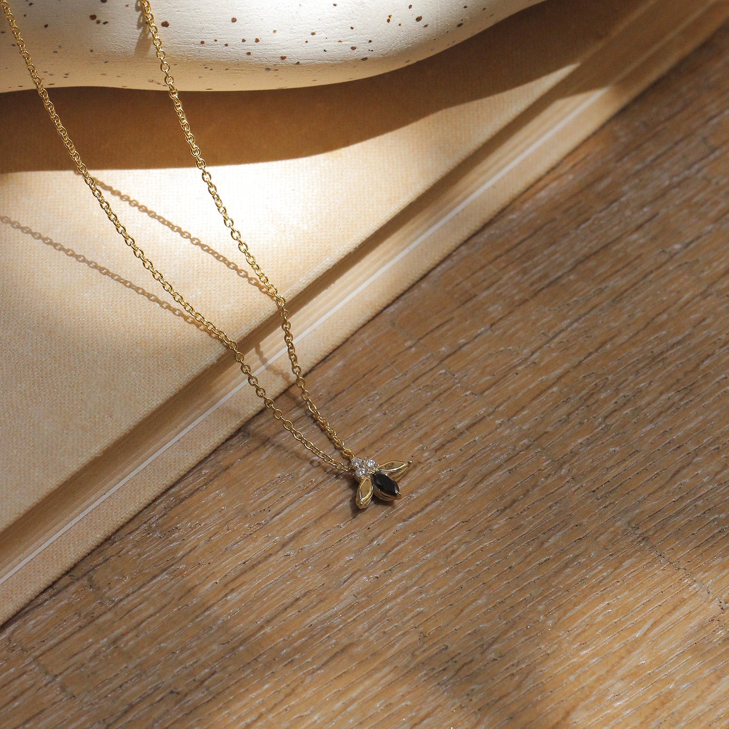 Jeanne Poisson Necklace Black and White Diamonds