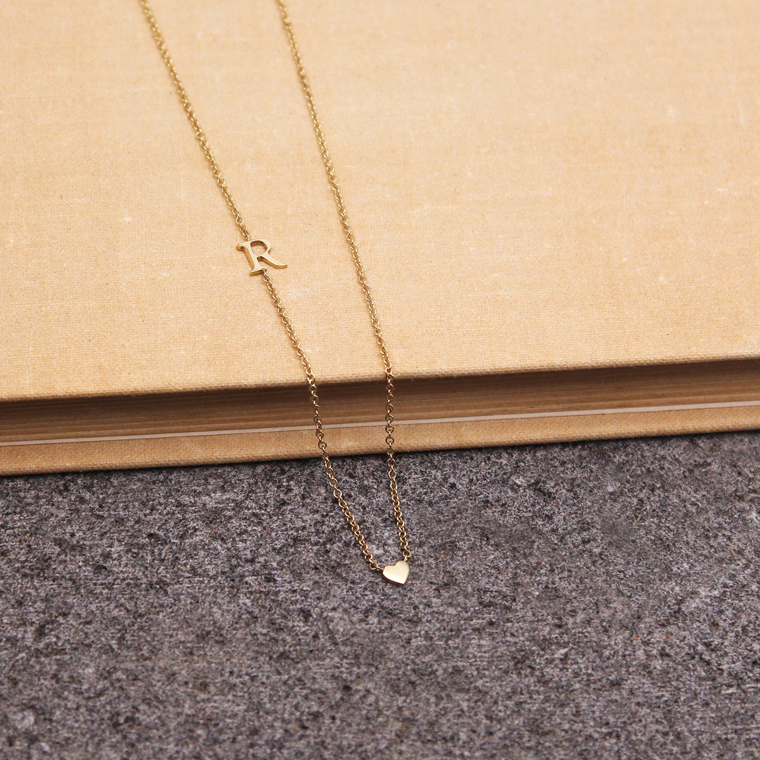 Small English letter Necklace With Gold Heart