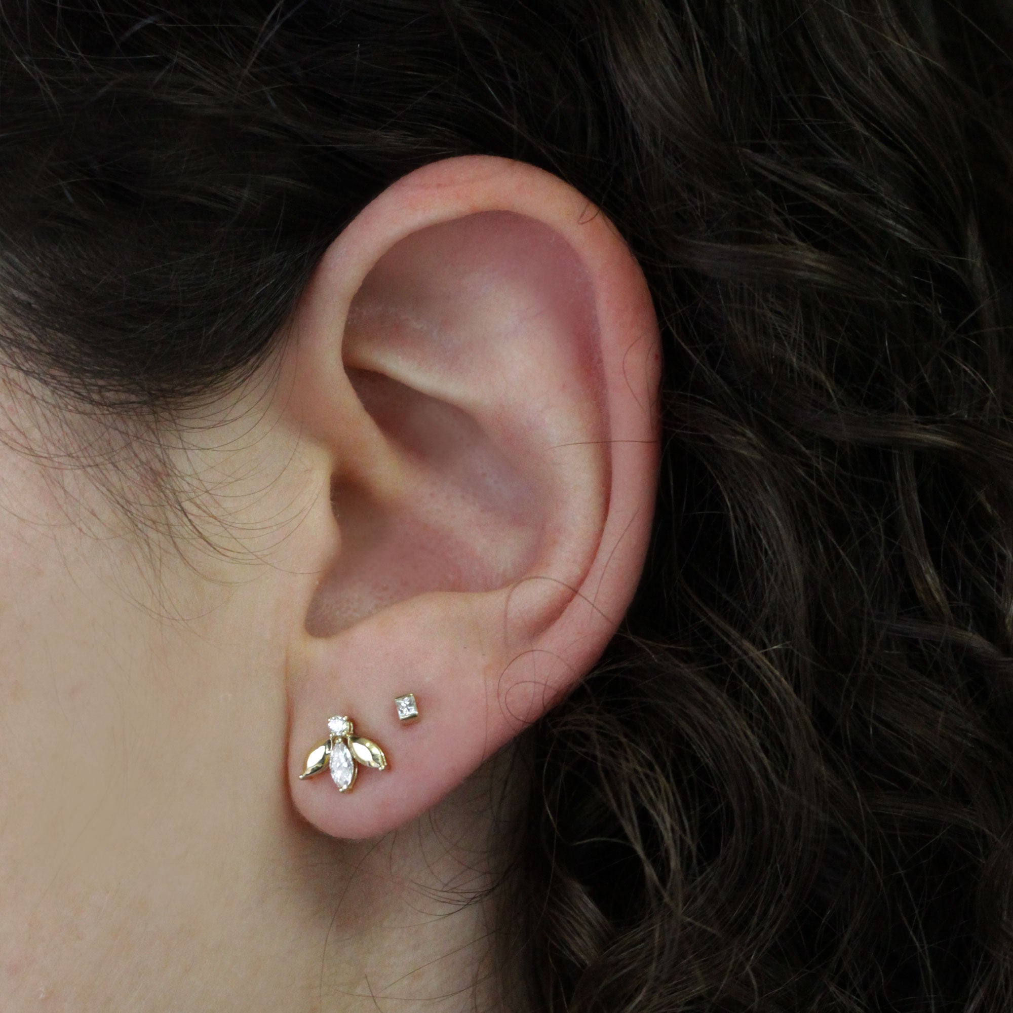 Princess Gold Earring With White Diamond (Single)