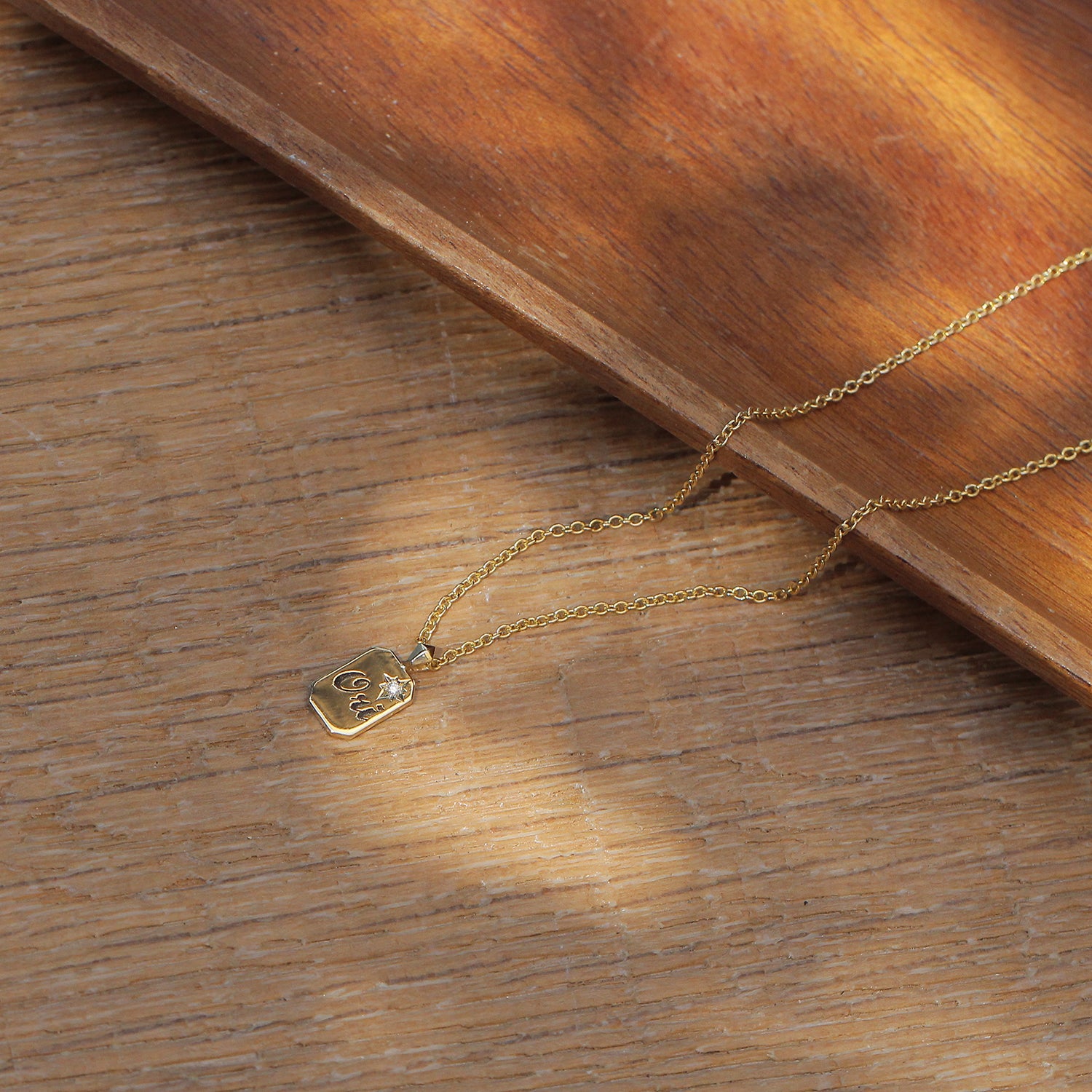 Small Tag Necklace with Diamond & Engraving