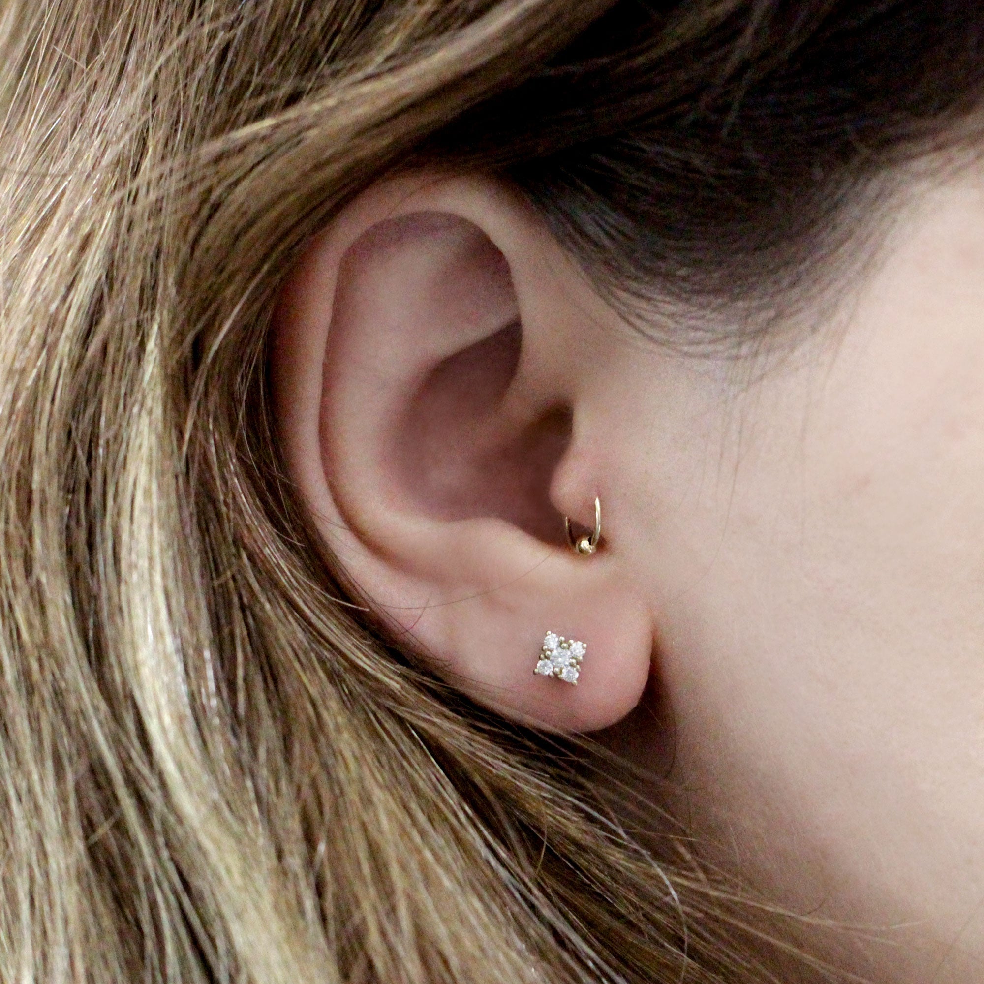 Mini Eliana Piercing Earring With White Diamonds