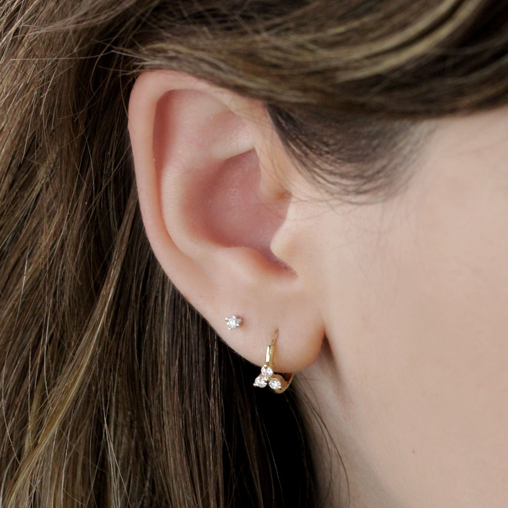 Grace Hoop Gold Earring with White Diamonds