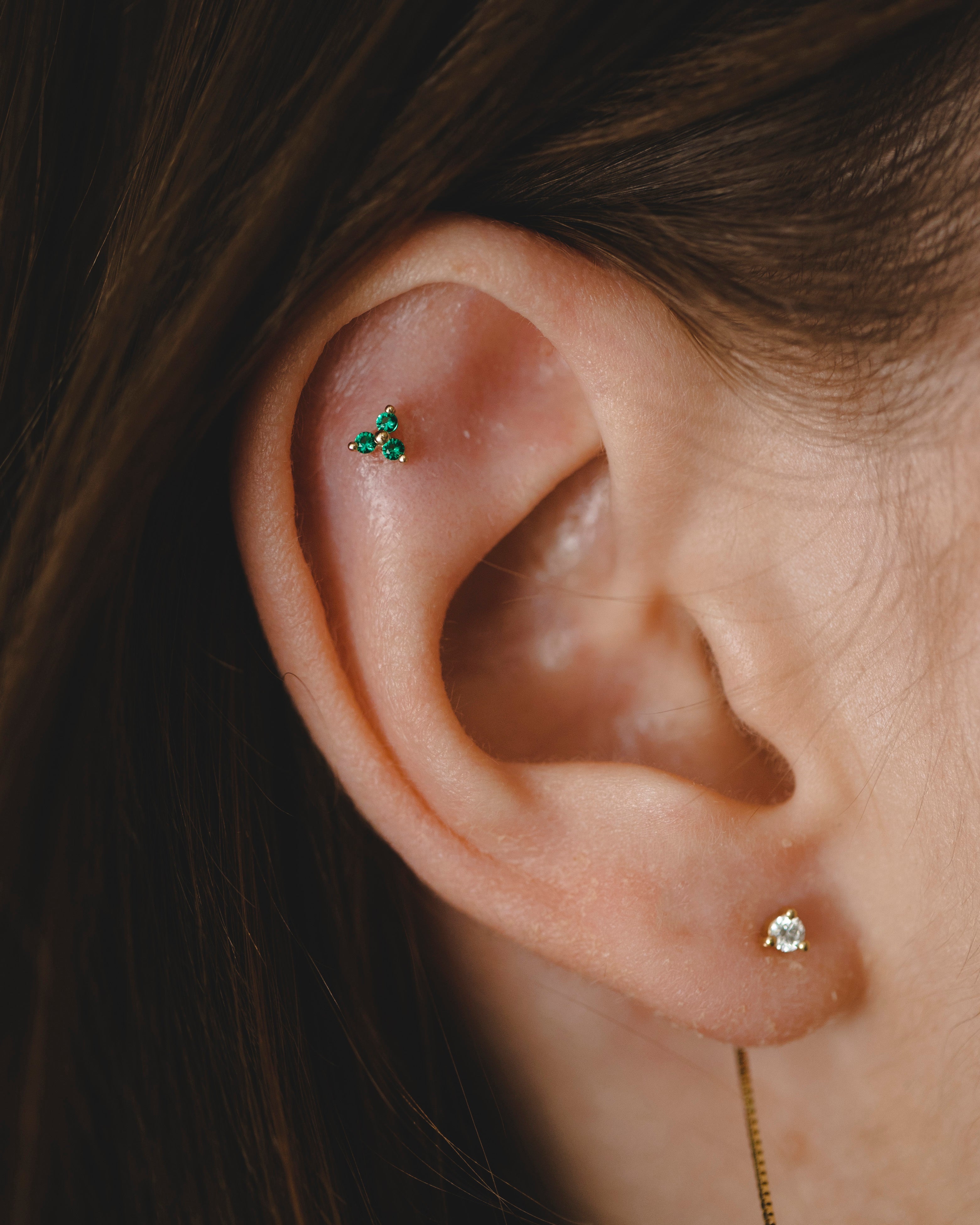 Mini Grace Piercing Earring With Emerald