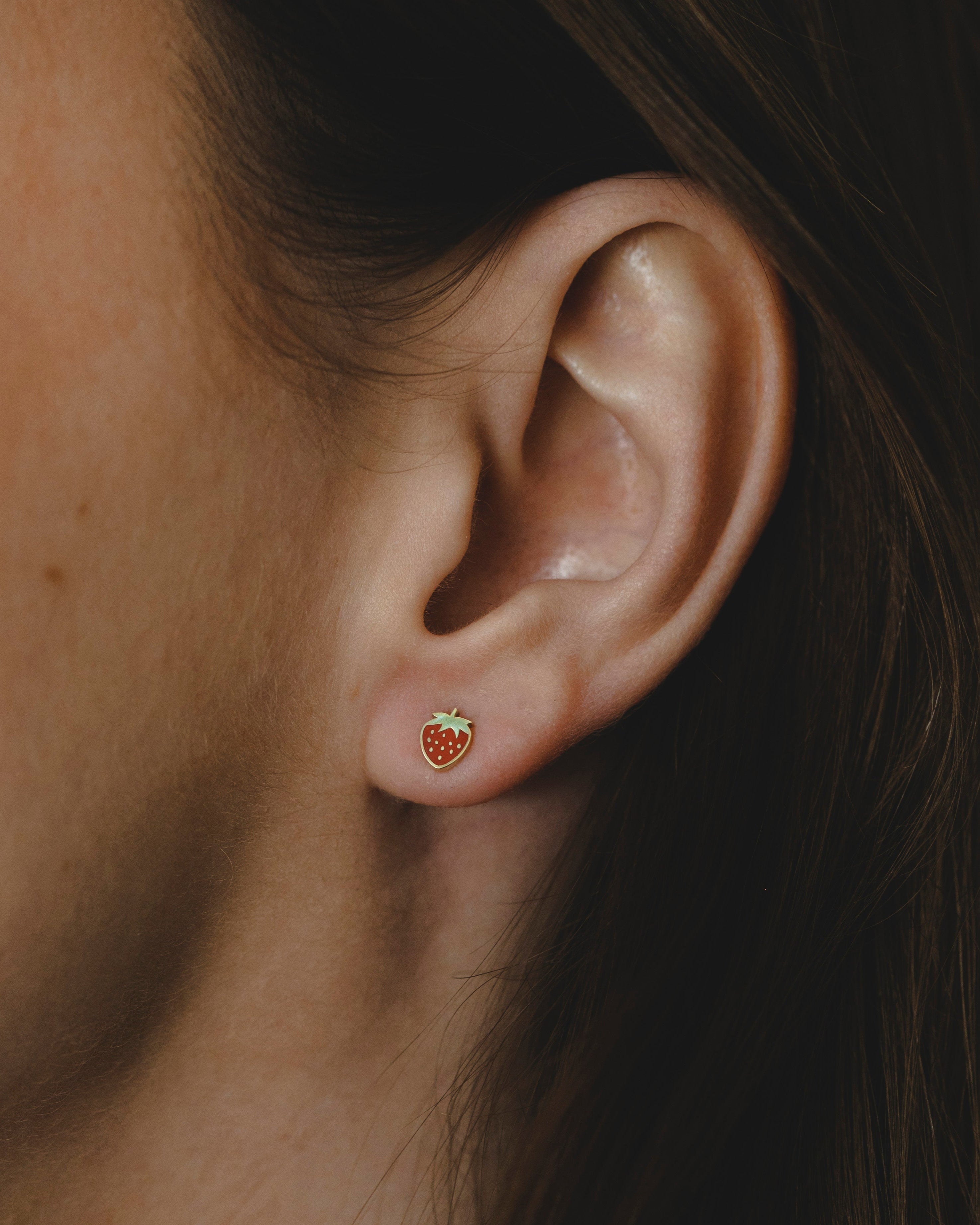 Gold Large Red strawberry Earring