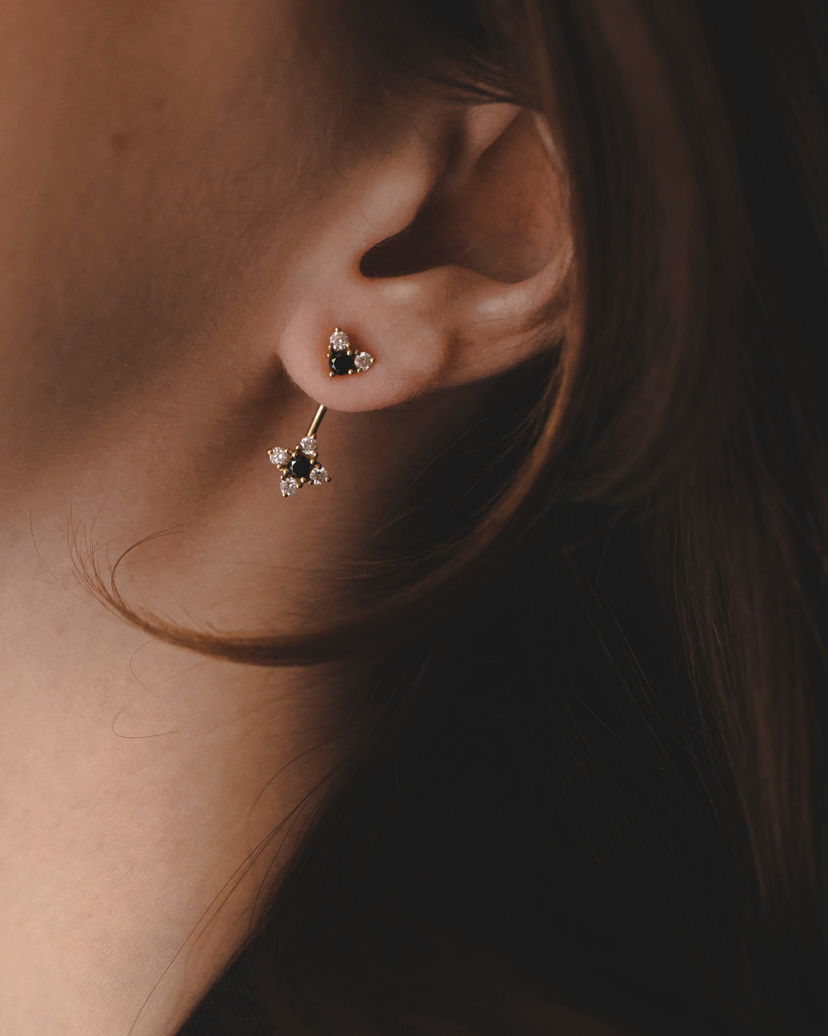 Nona Gold Earring Black & White Diamonds