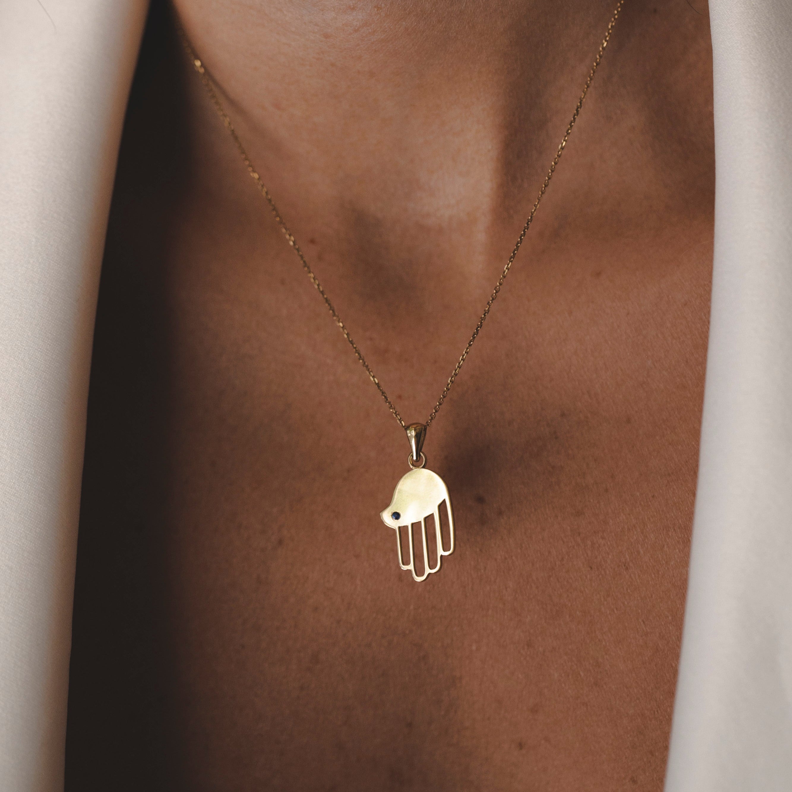 Salma Gold Hamsa Pendant With Sapphire