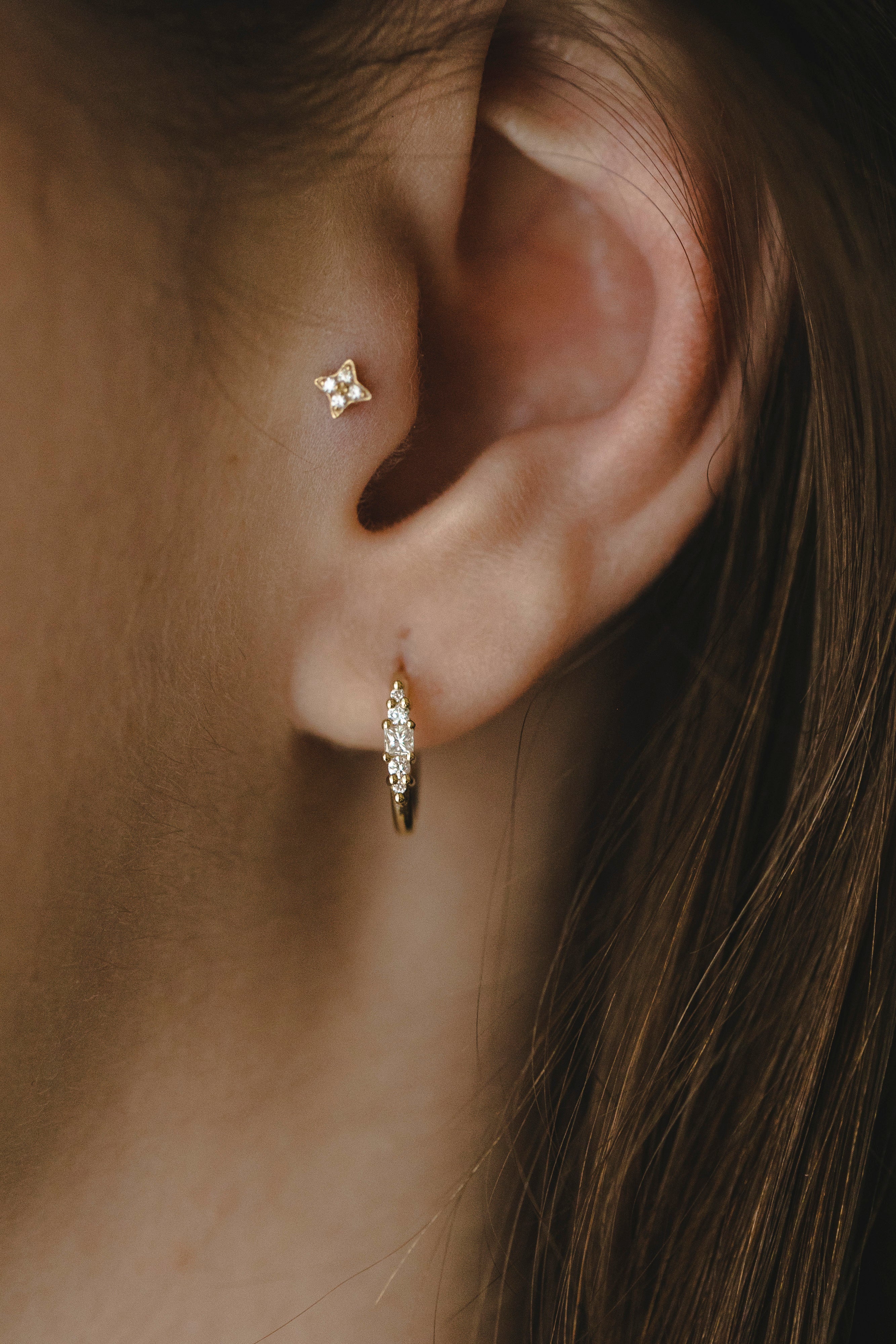 Bella Mia Hoop Gold Earring with white diamonds
