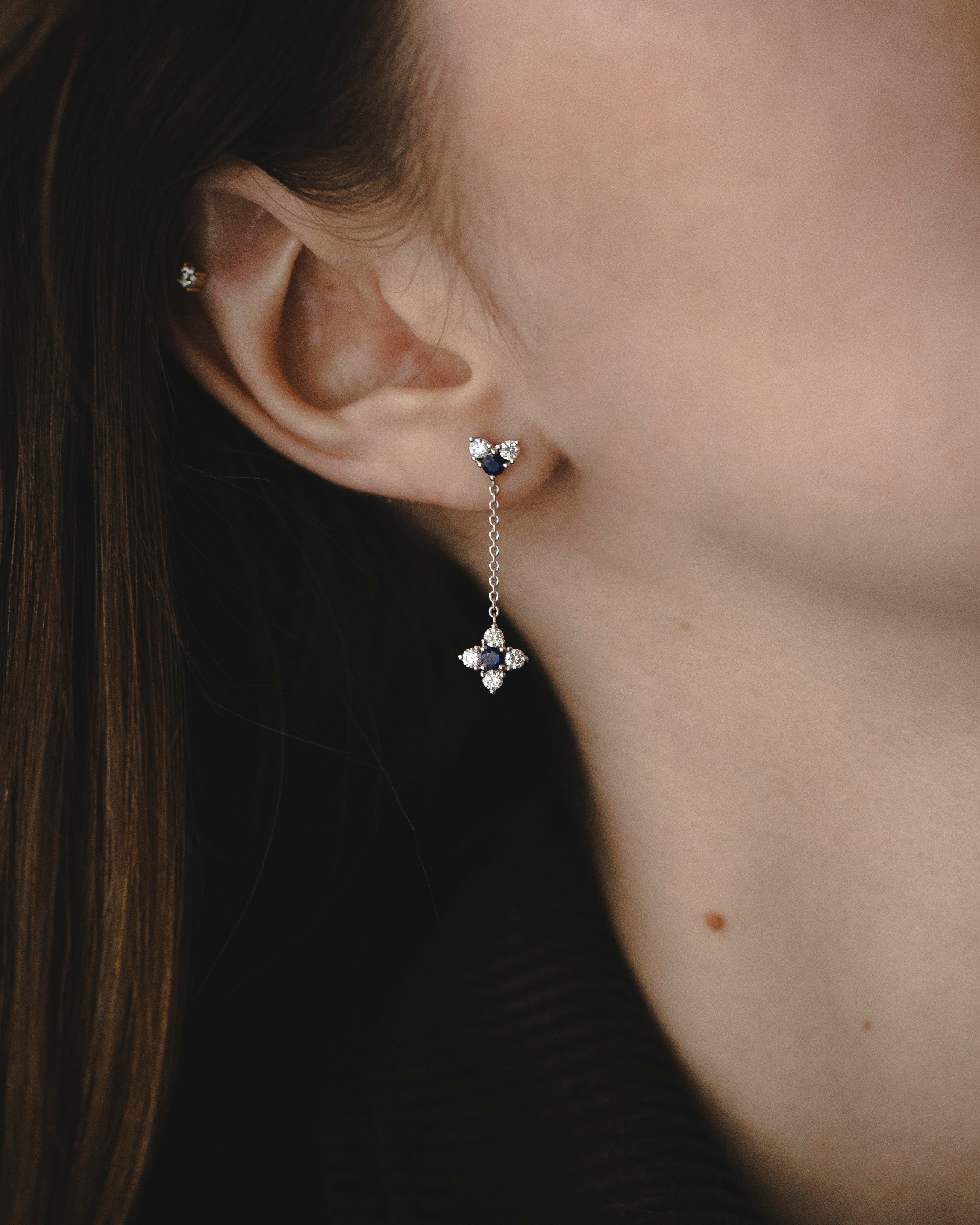 Alexandra Gold Earring Black & White Diamonds