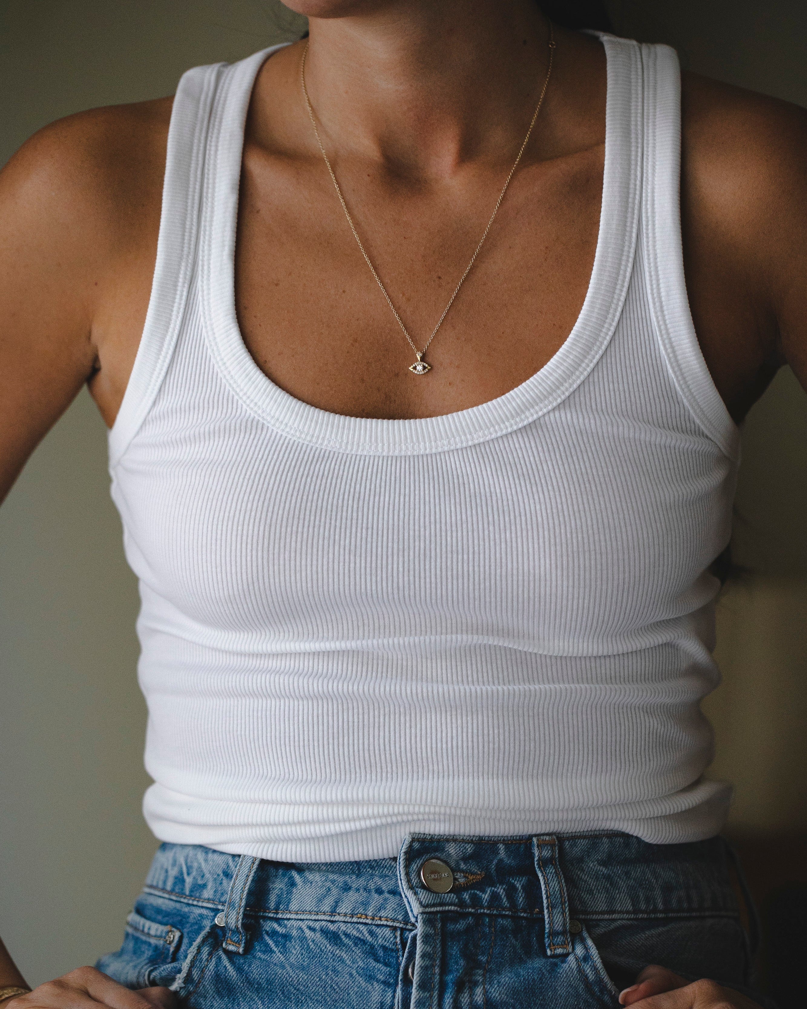 Evil Eye Gold Necklace white Diamond