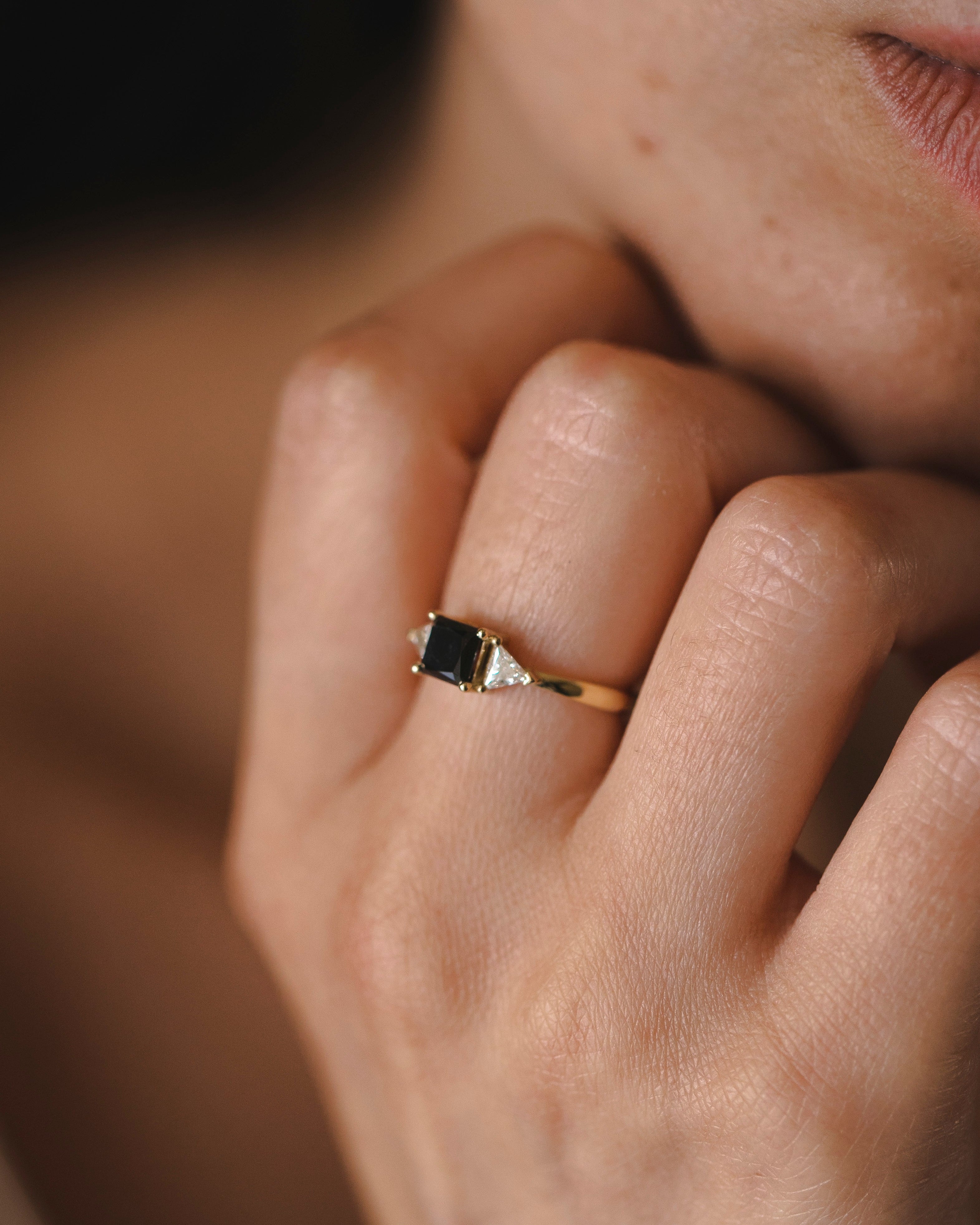 Anya Ring with black and white diamonds