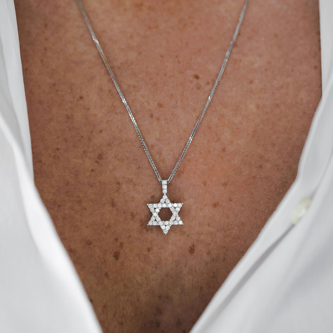 Star Of David Gold Necklace With White Diamonds