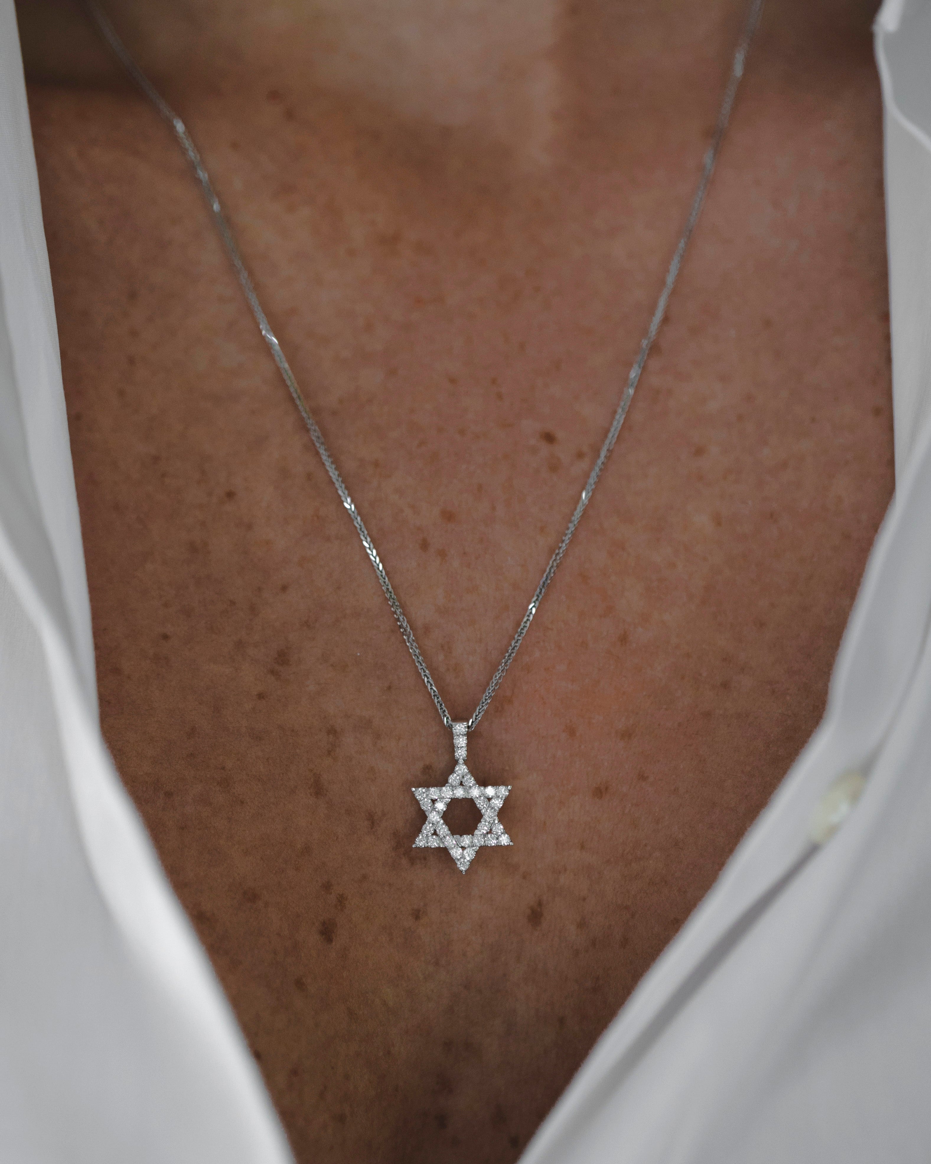 Yehoshua Star Of David Gold Necklace With White Diamonds
