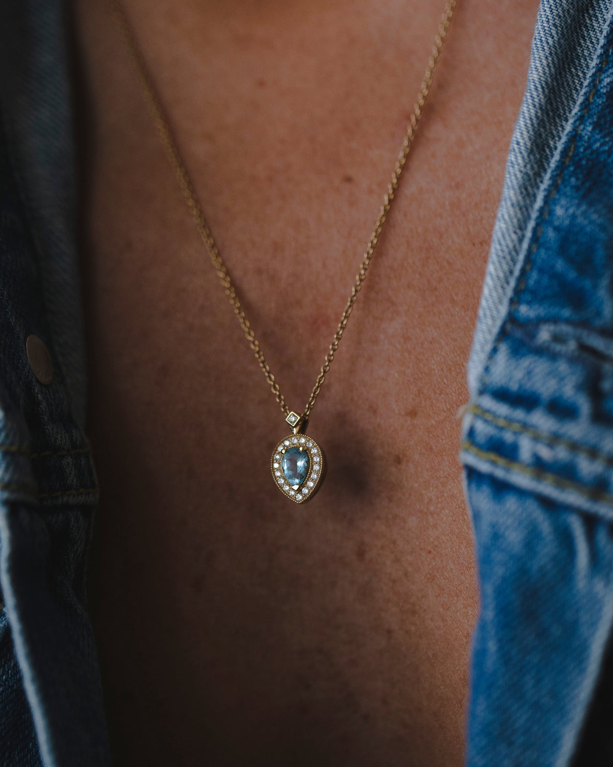 Luna Necklace With Aquamarine And Diamonds