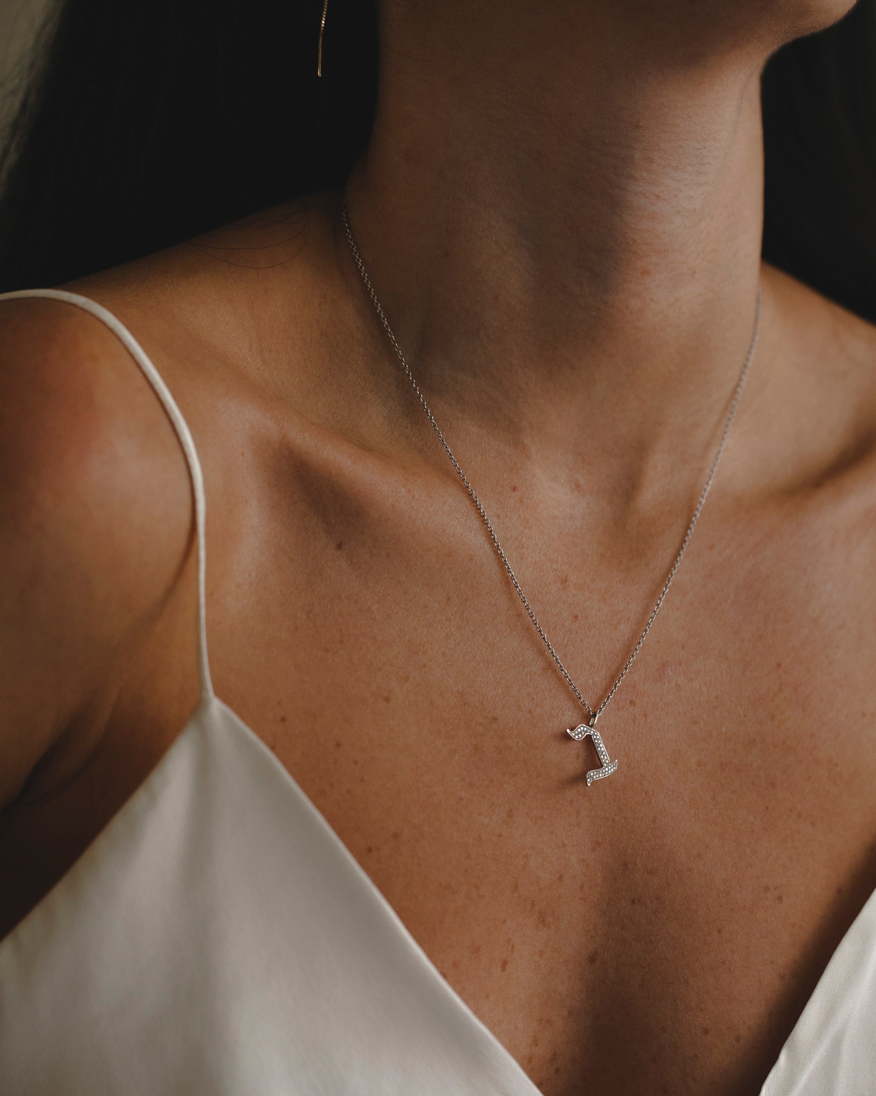 Letter Necklace - Large Aleph-Bet Encrusted Pendant