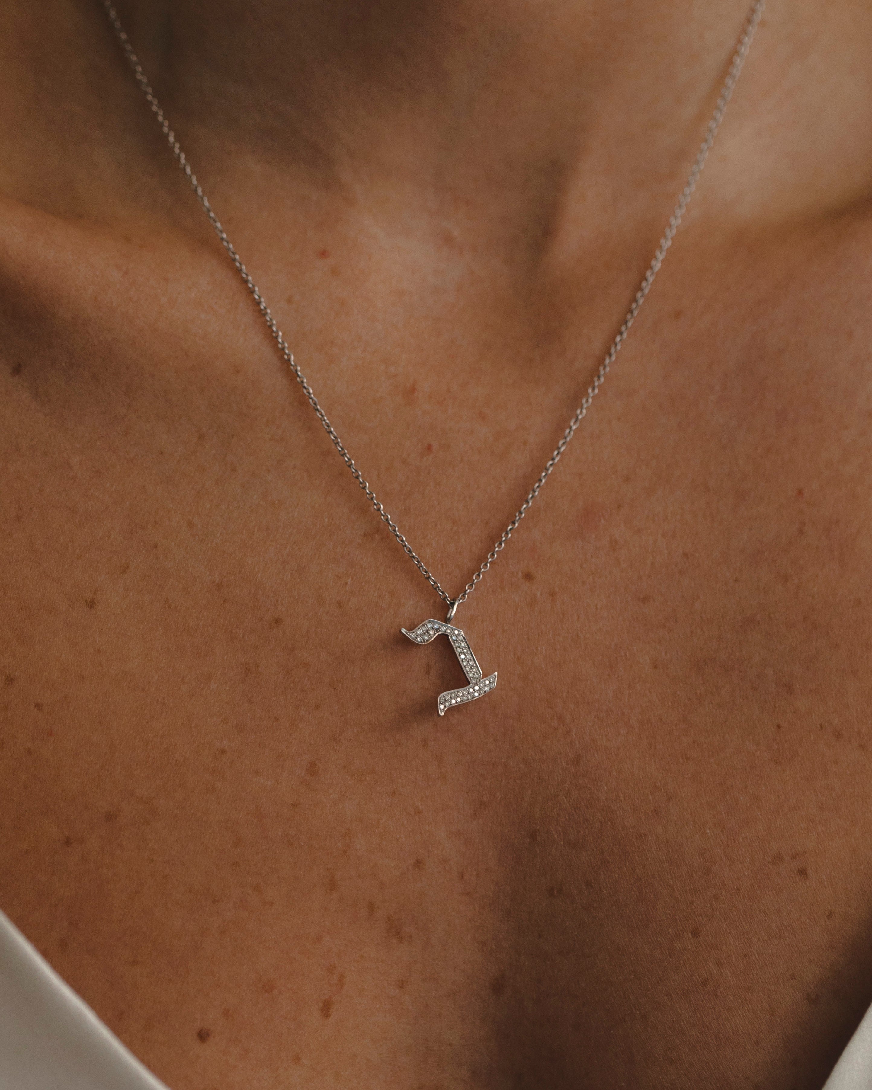 Letter Pendant - Large Aleph-Bet Encrusted Pendant With White Diamonds