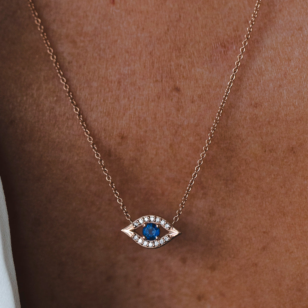 Large evil Eye Gold Necklace Sapphire
