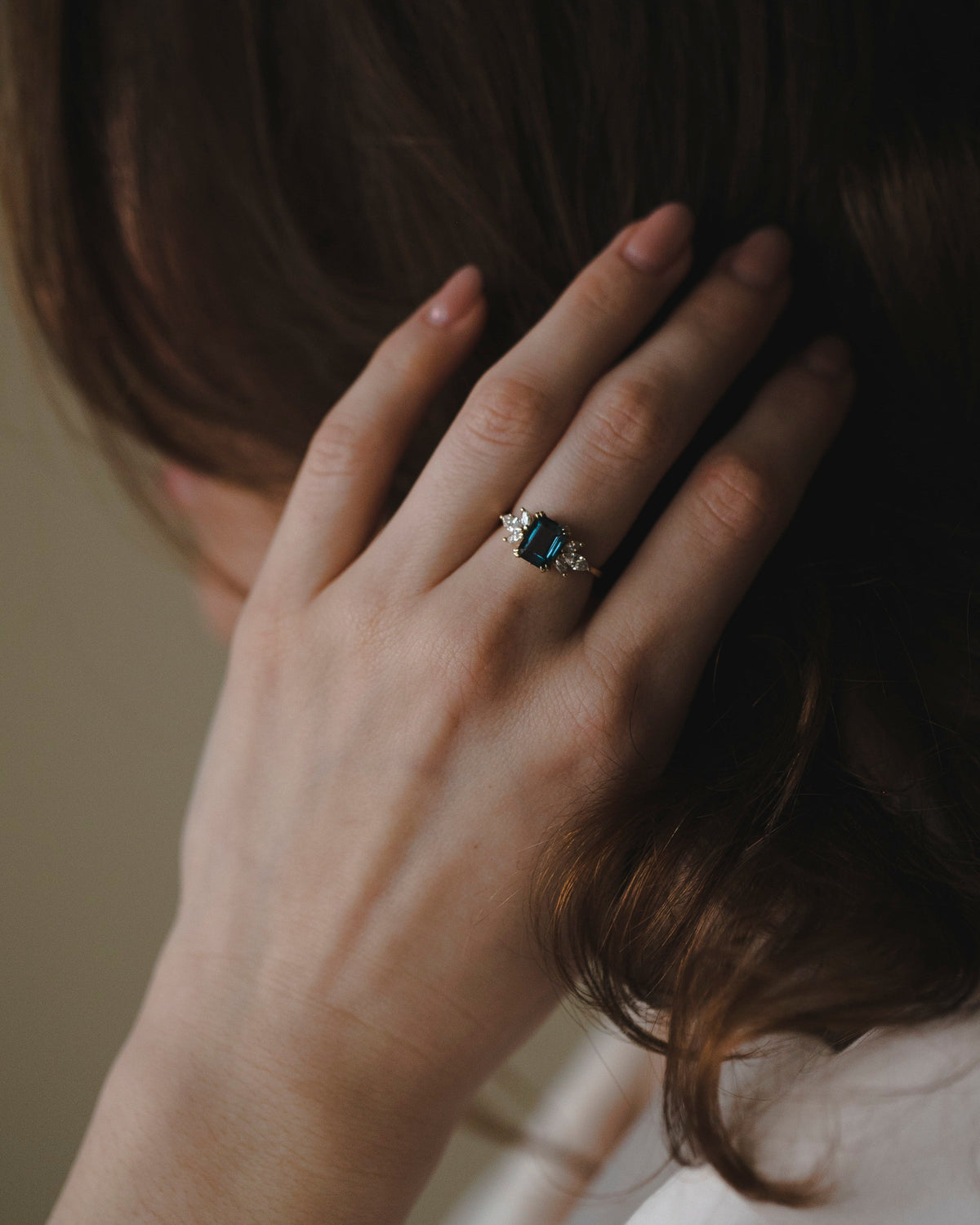 Daphne Ring With Marquise Diamonds and Blue Topaz