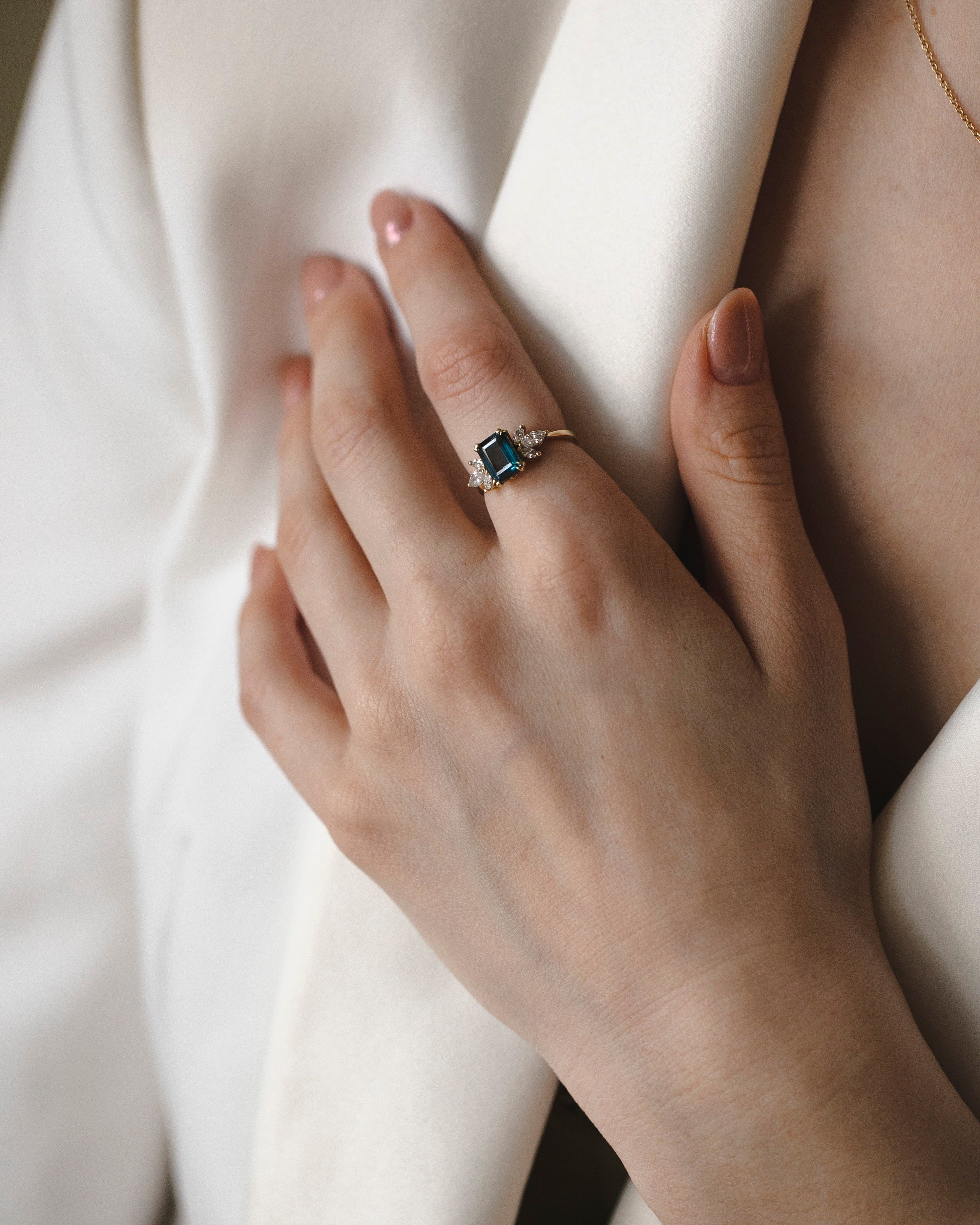 Daphne Ring With Marquise Diamonds and Blue Topaz