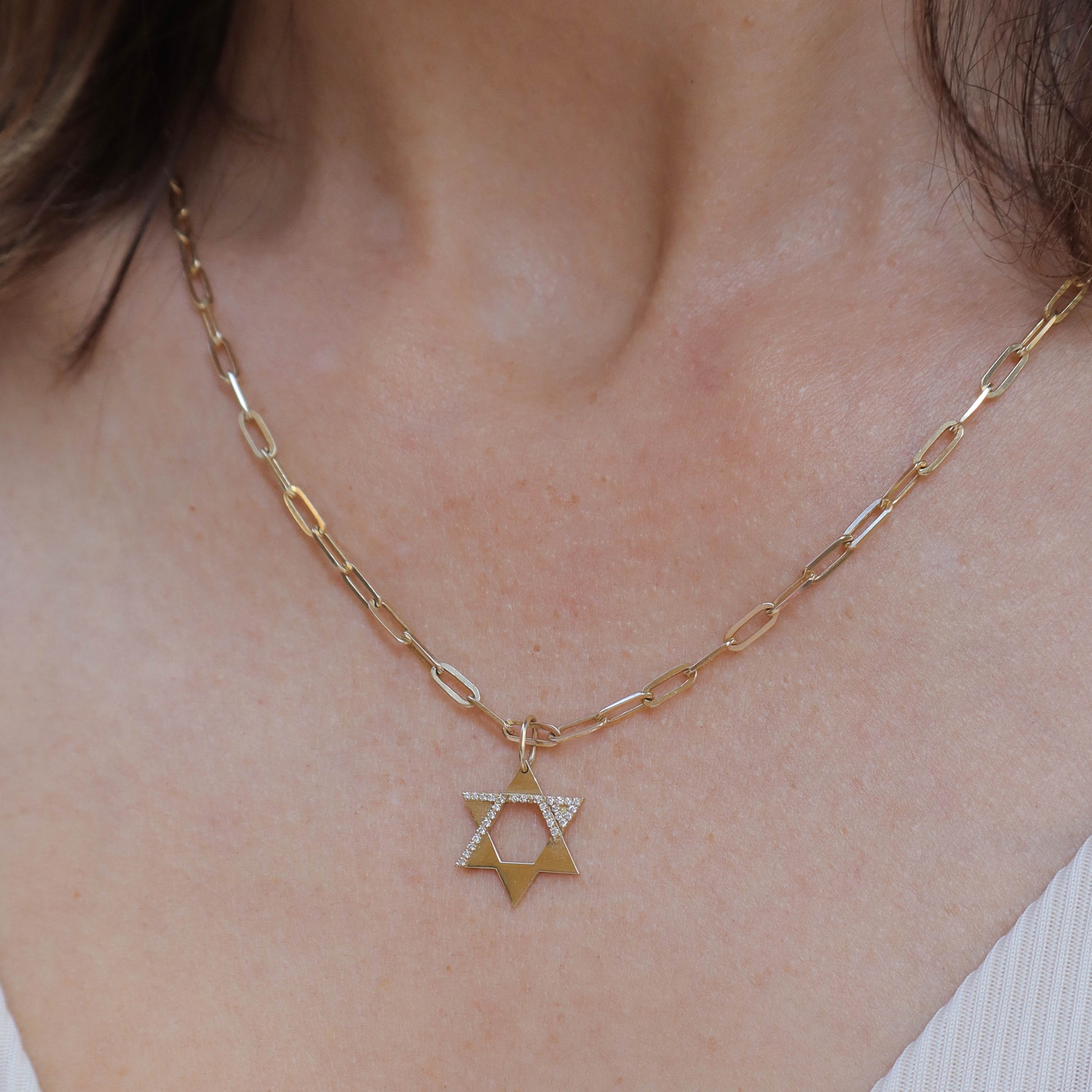 Heroism Star Of David on Gold STAPLES Necklace With Diamonds (Hollow)