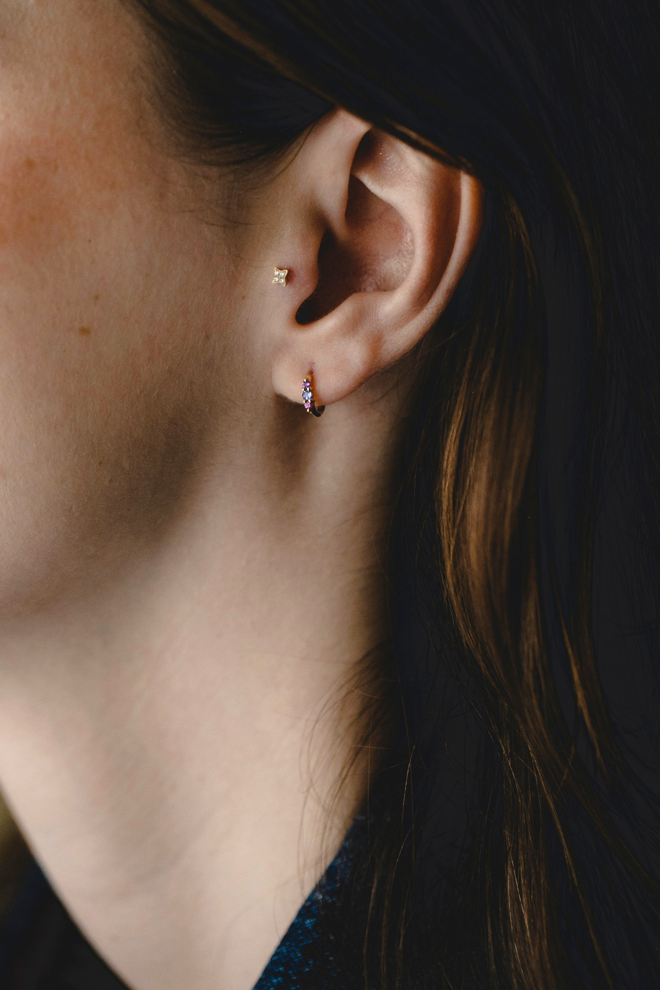 Audrey Mini Hoop Earring with purple stones