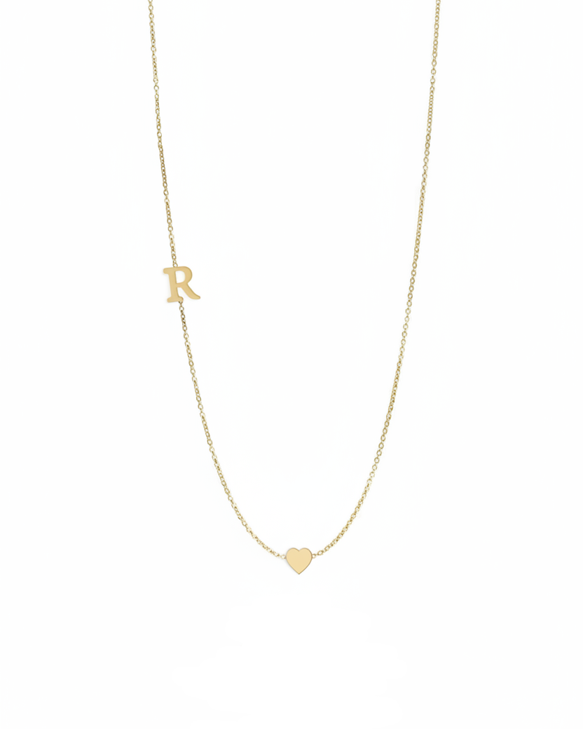 Small English letter Necklace With Gold Heart