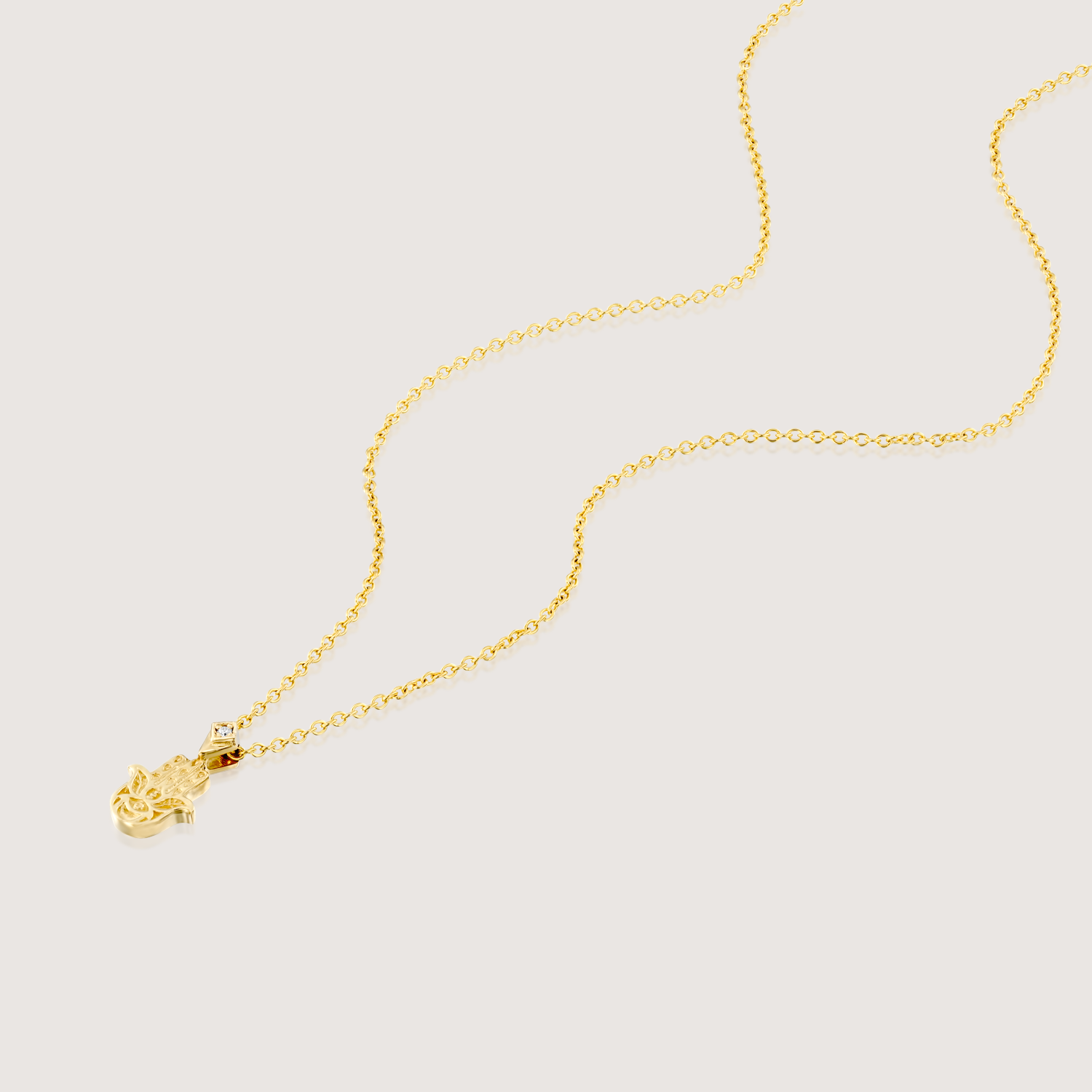 Hamsa Gold Engraved Necklace Diamond