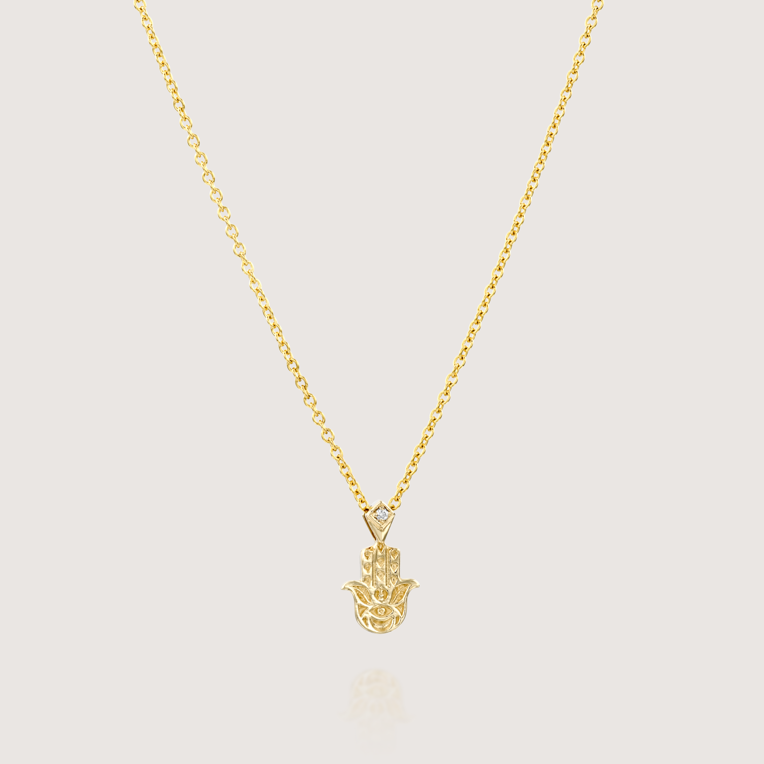 Hamsa Gold Engraved Necklace Diamond