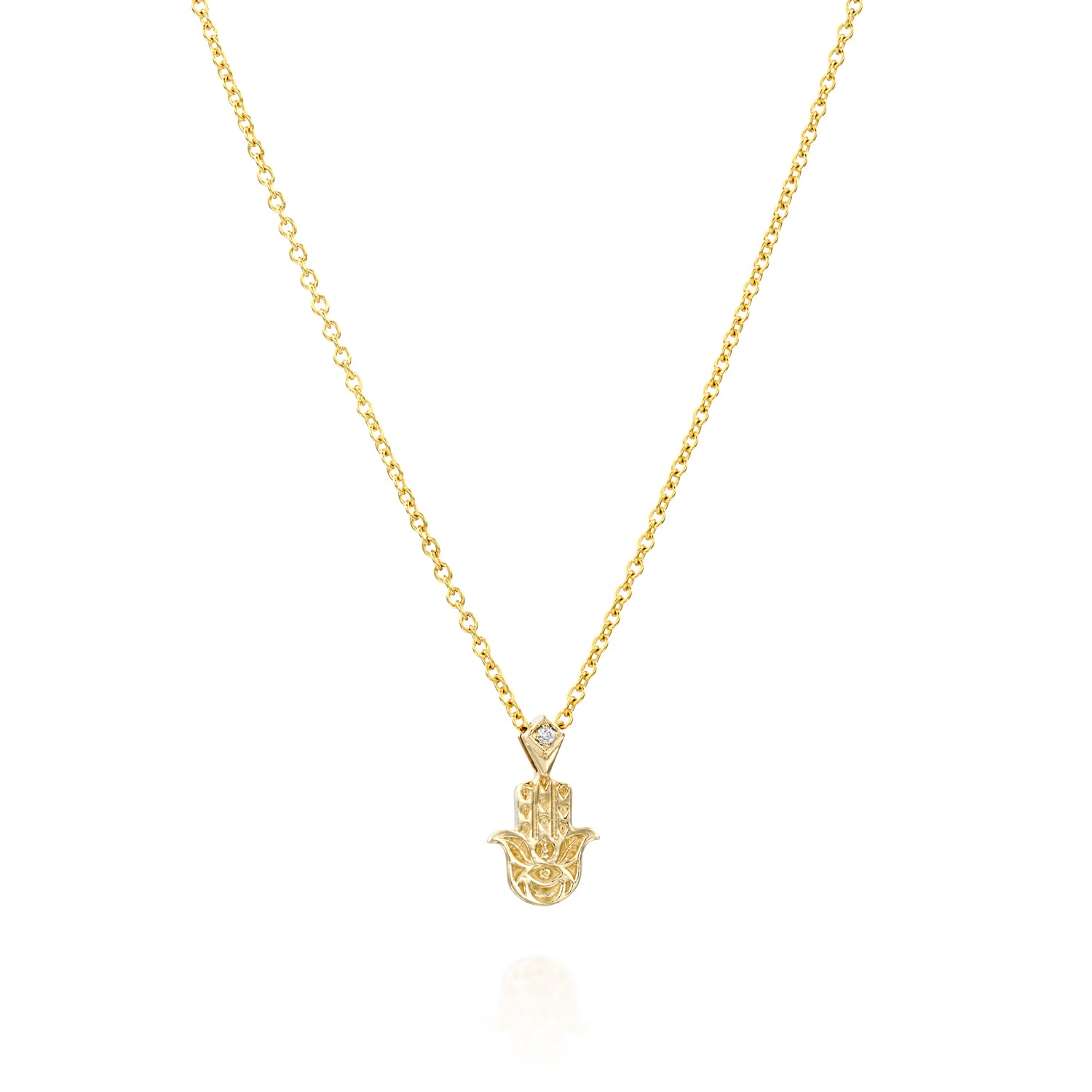 Hamsa Gold Engraved Necklace Diamond