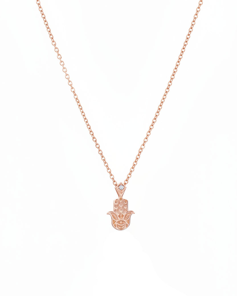 Hamsa Gold Engraved Necklace Diamond