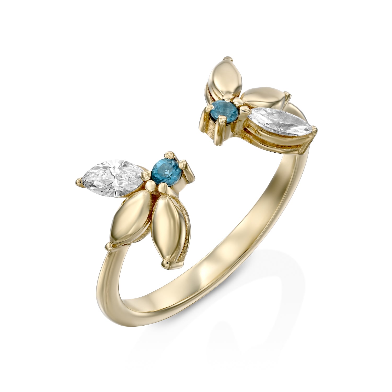 Enlarged Jeanne Bécu Open Gold Ring With Diamonds & Blue Topaz