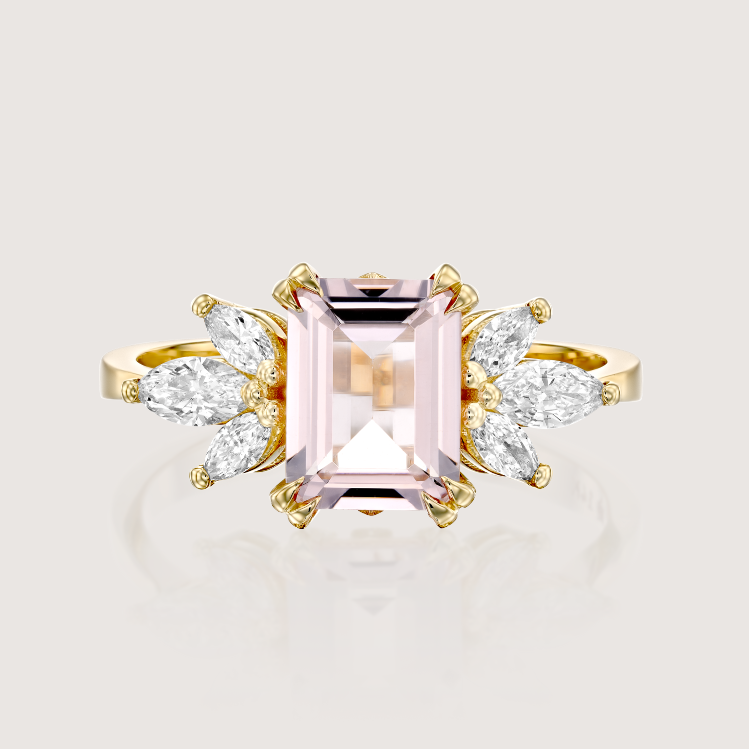 Daphne Ring With Marquise Diamonds and Morganite