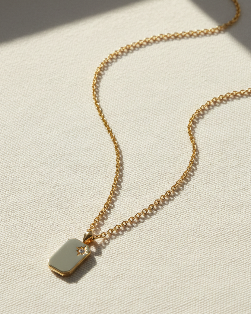 Small Tag Necklace with Diamond