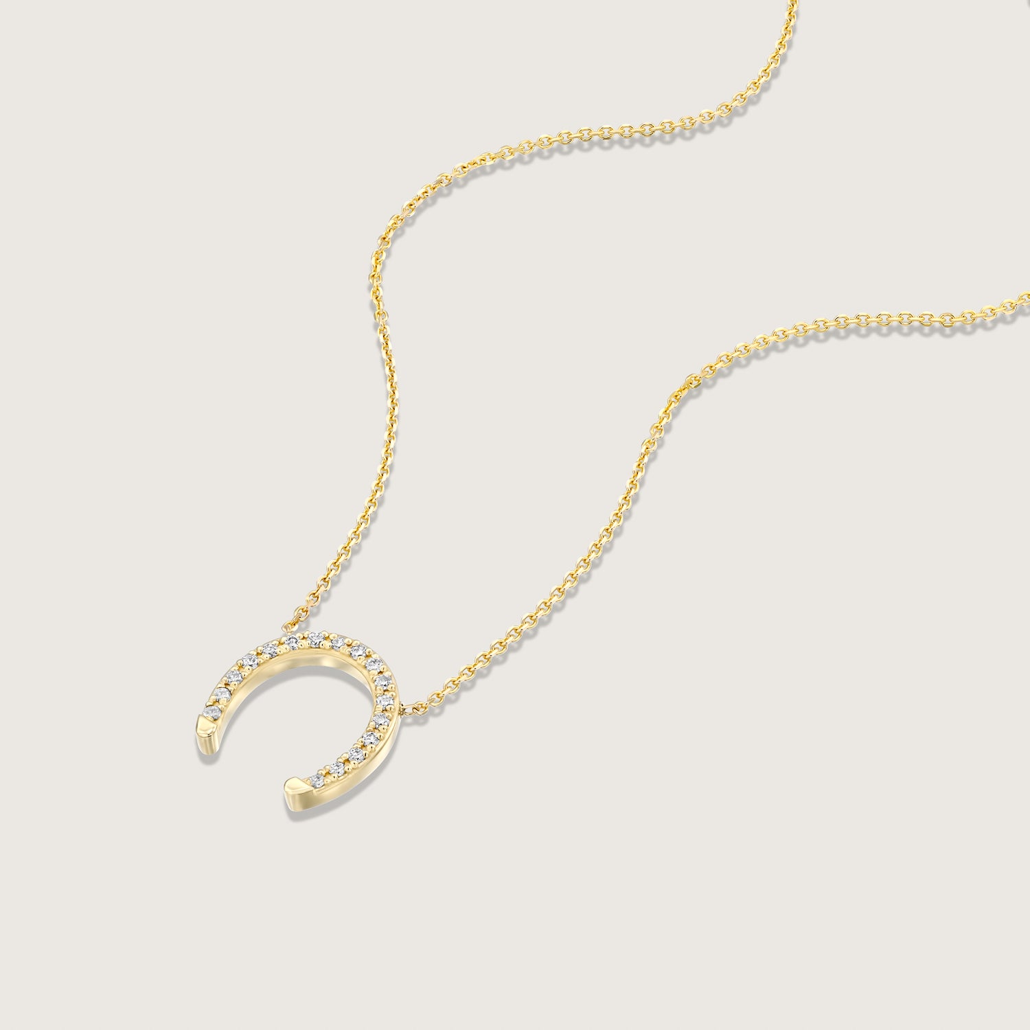Large Horseshoe Gold Necklace White Diamond