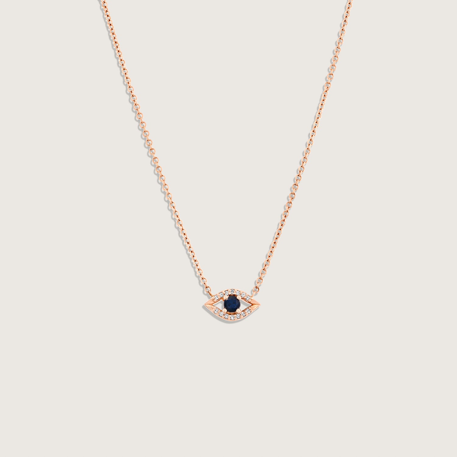 Evil Eye floating Gold Necklace Sapphire and Diamonds