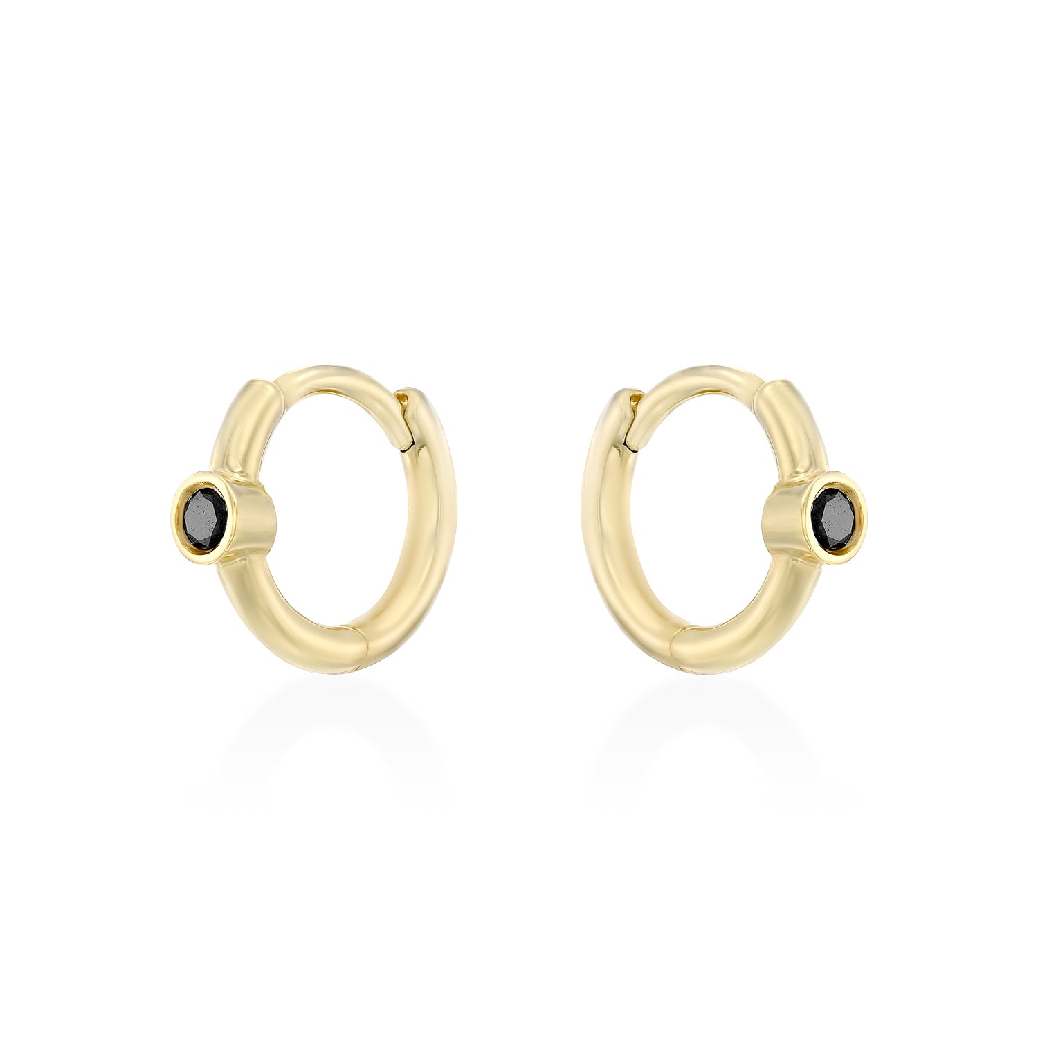 Alexis mini Hoop Gold Earring with Black Diamond