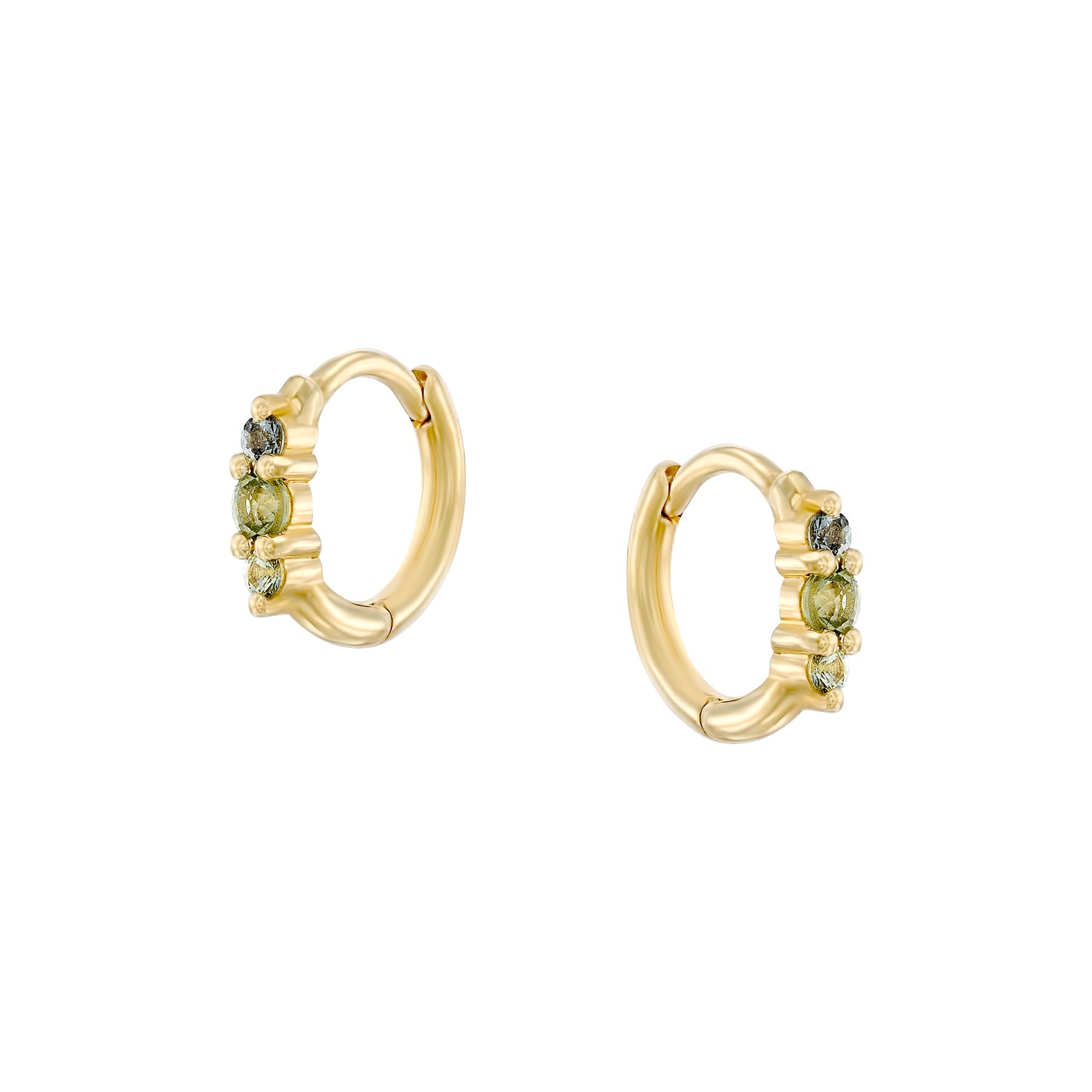 Audrey Mini Hoop Earrings green rainbow sapphires